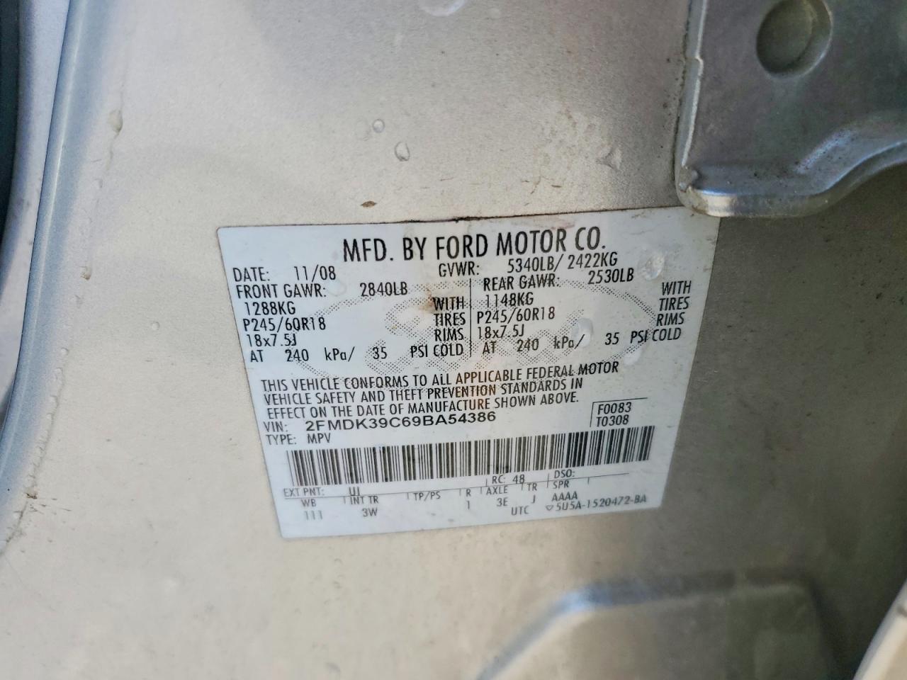 2009 Ford Edge Limited Silver vin: 2FMDK39C69BA54386
