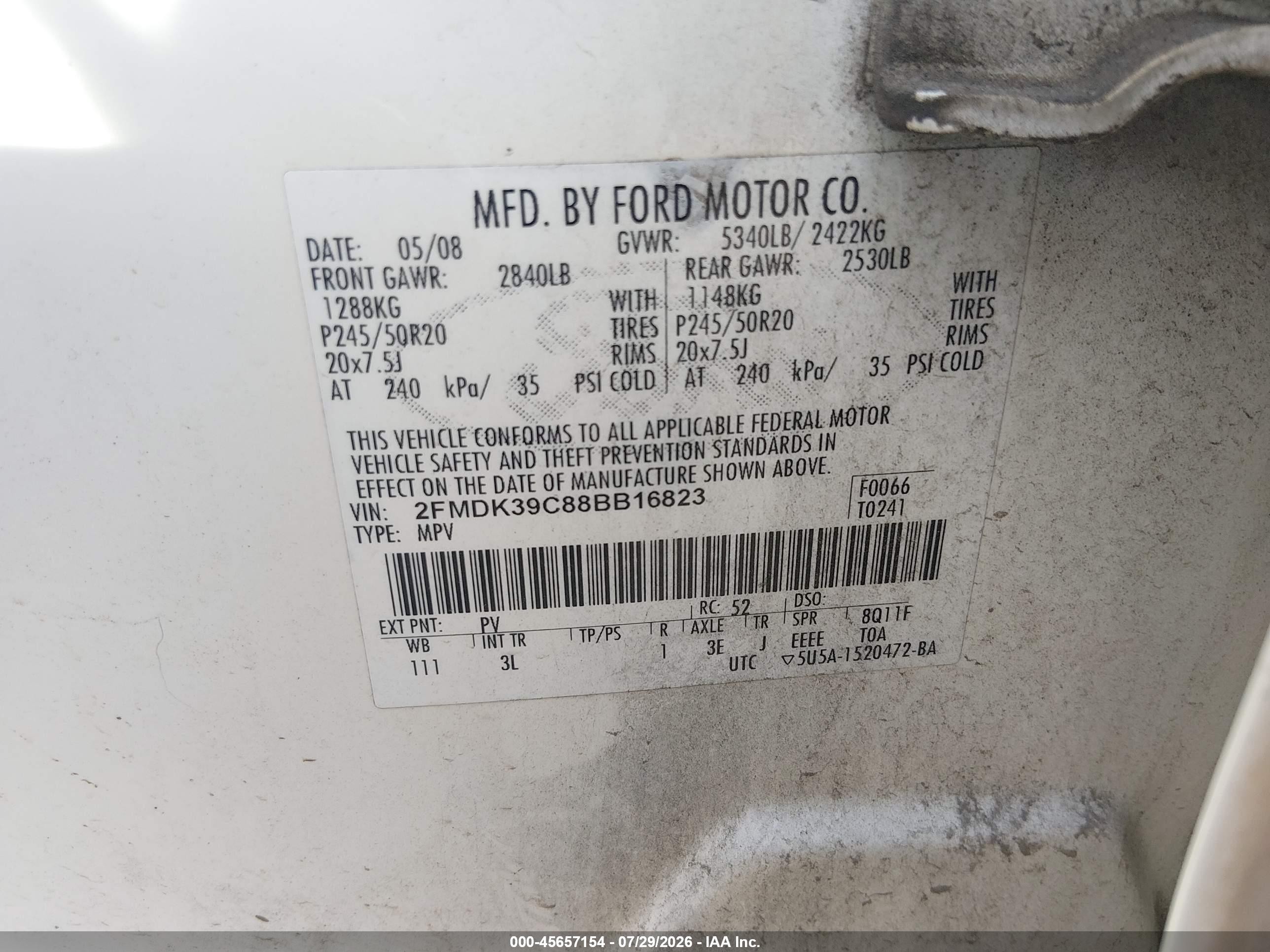 2008 Ford Edge Limited Cream vin: 2FMDK39C88BB16823