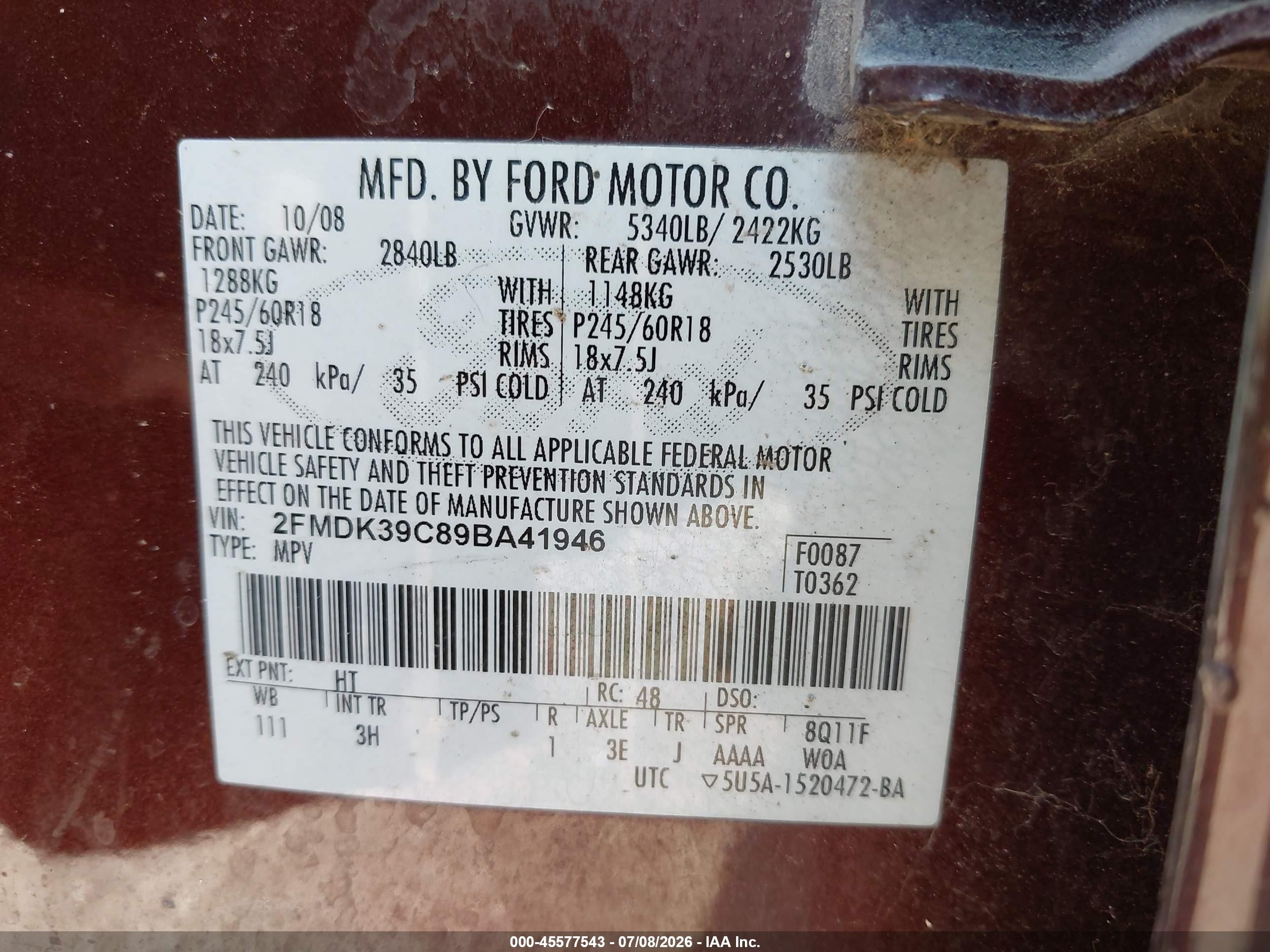 2009 Ford Edge Limited Brown vin: 2FMDK39C89BA41946