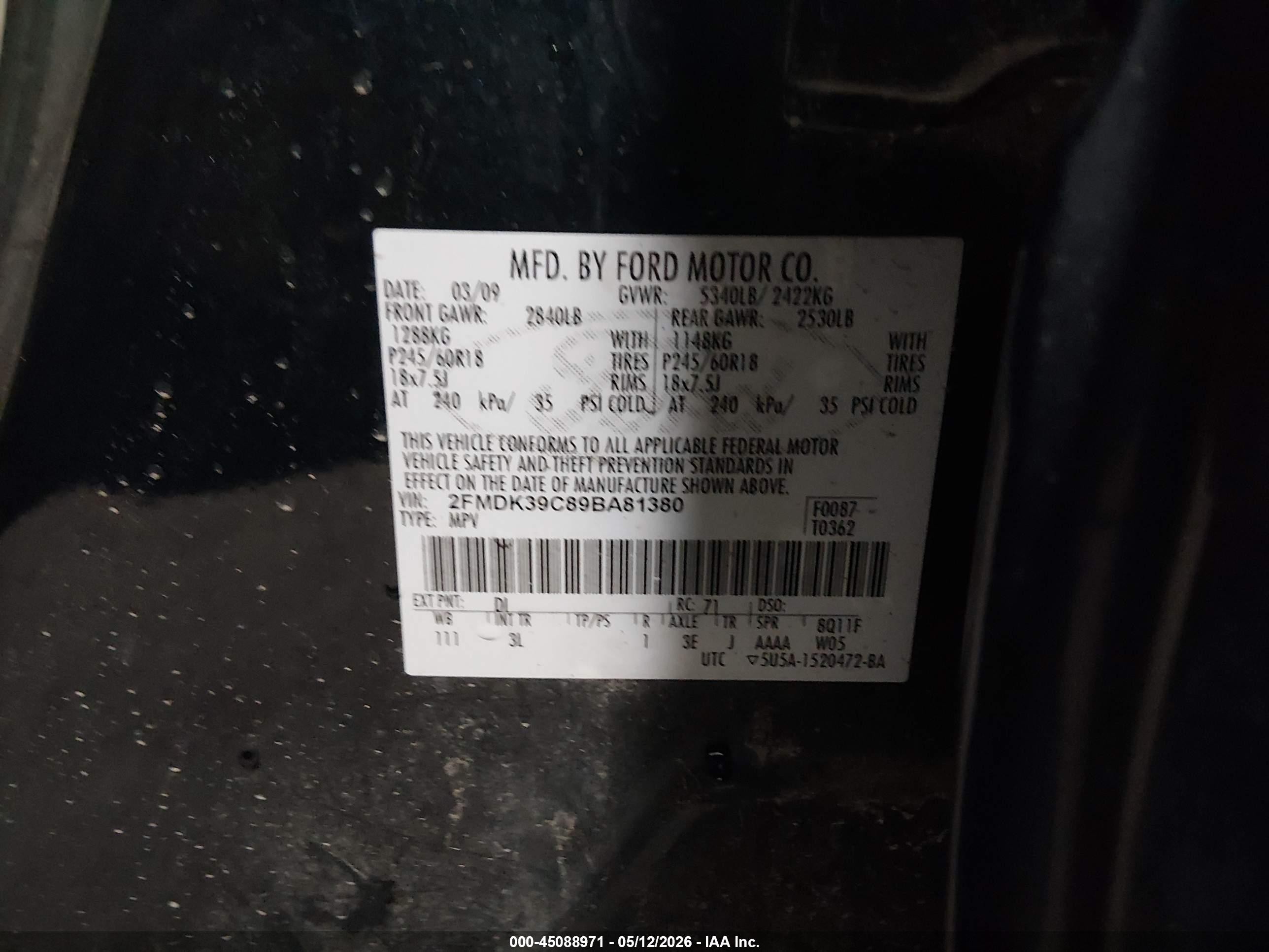 2009 Ford Edge Limited Dark Blue vin: 2FMDK39C89BA81380