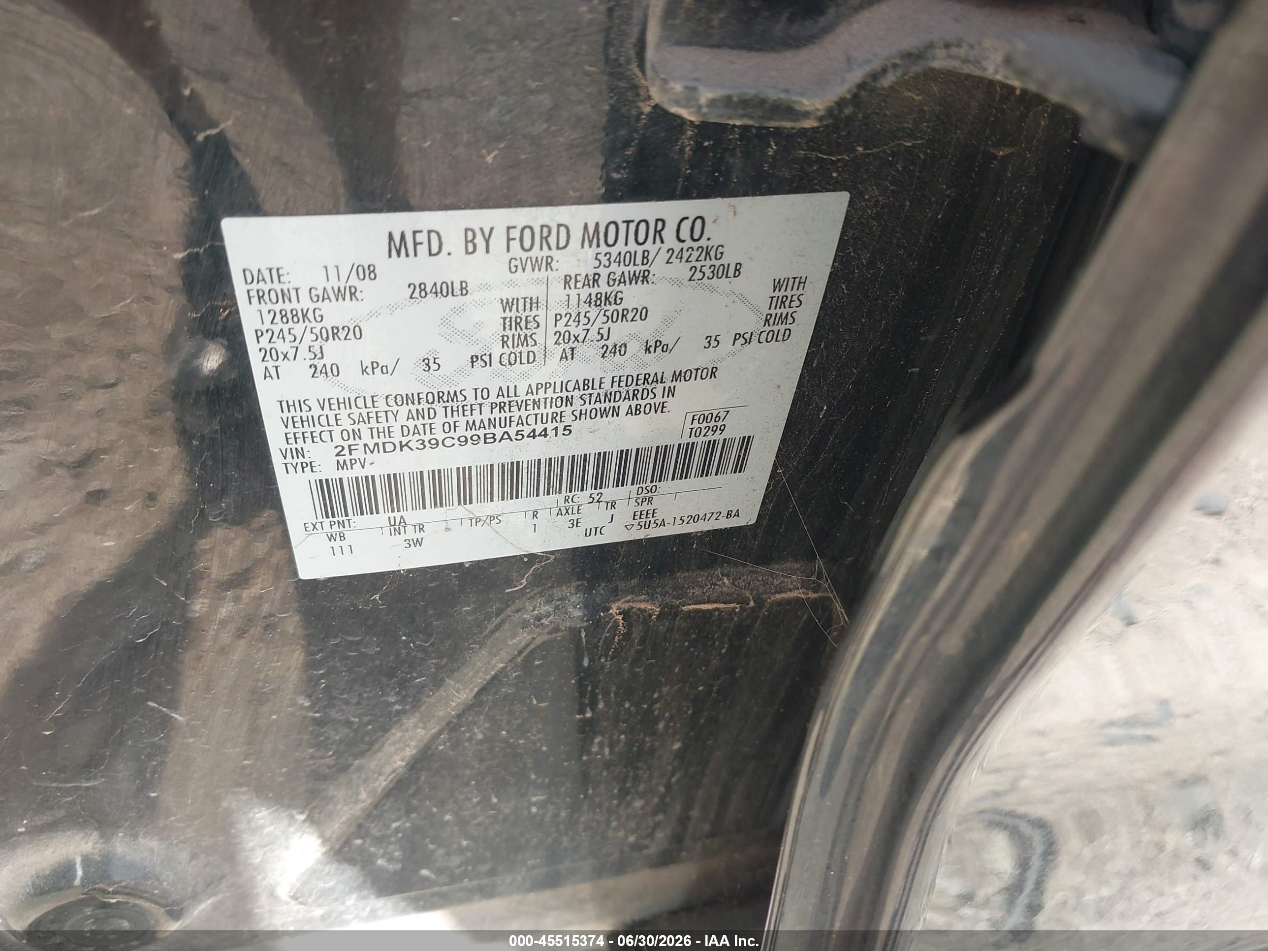 2009 Ford Edge Limited Black vin: 2FMDK39C99BA54415