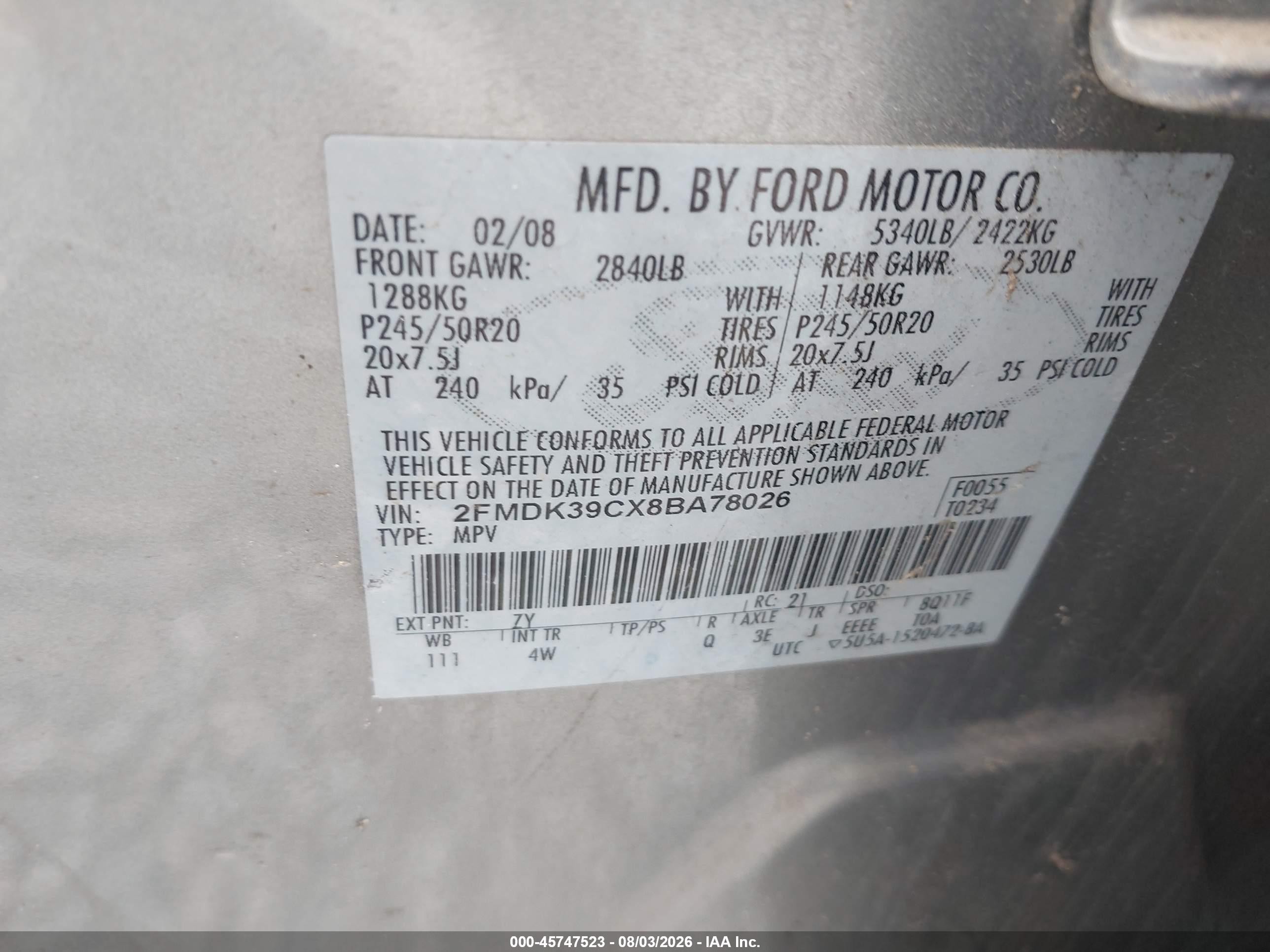 2008 Ford Edge Limited Silver vin: 2FMDK39CX8BA78026