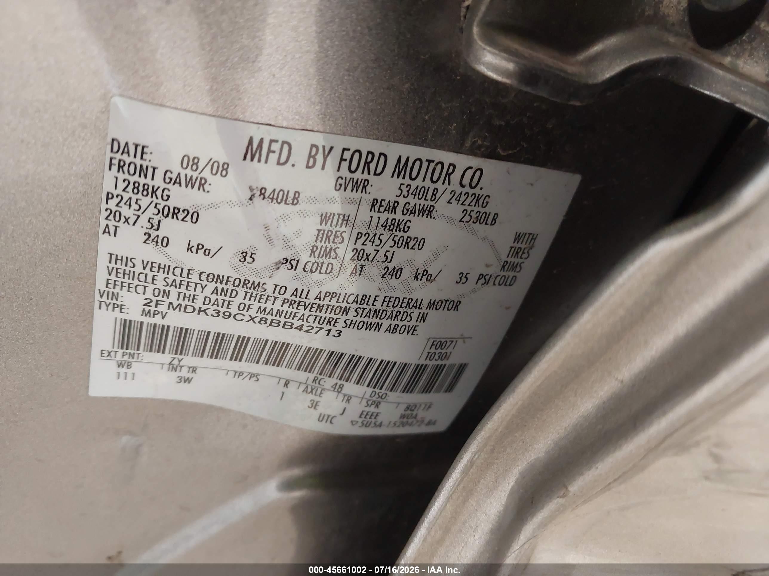 2008 Ford Edge Limited Silver vin: 2FMDK39CX8BB42713