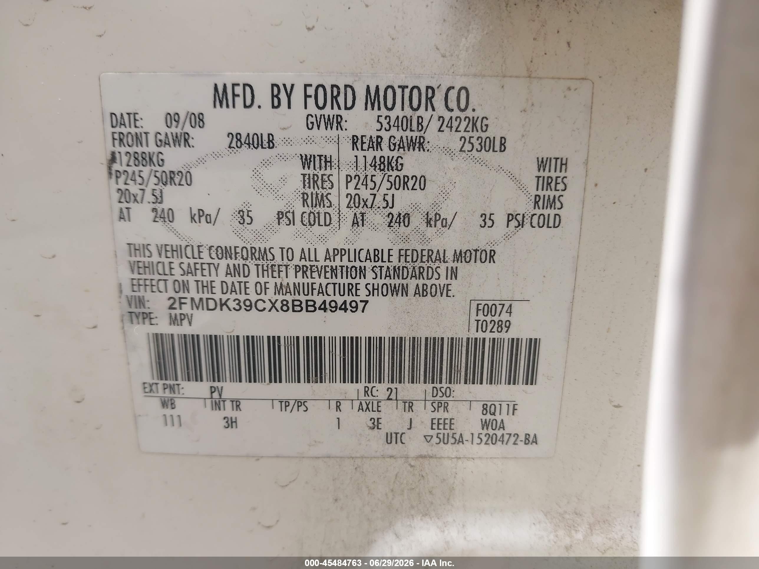 2008 Ford Edge Limited Cream vin: 2FMDK39CX8BB49497