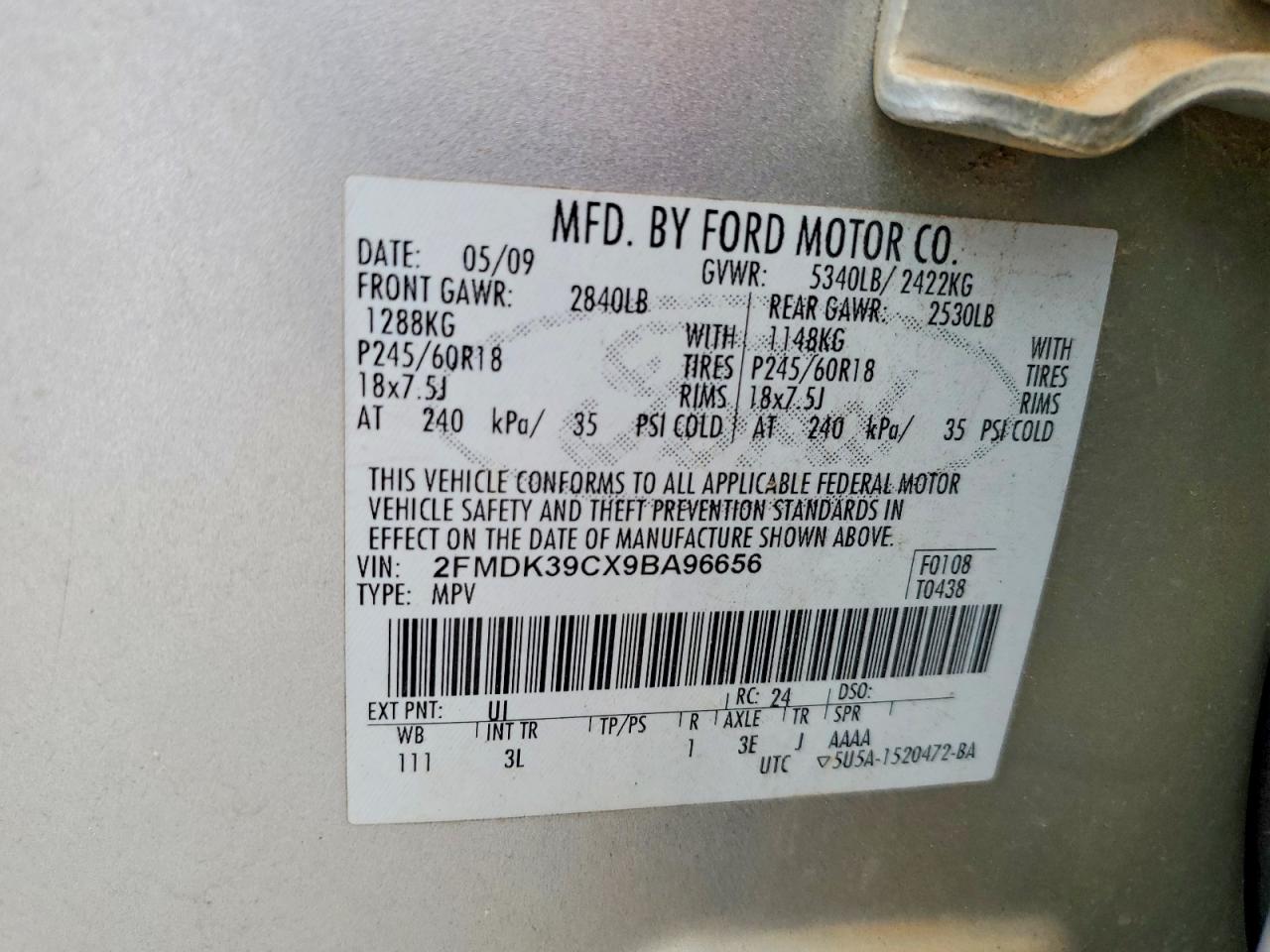 2009 Ford Edge Limited Silver vin: 2FMDK39CX9BA96656