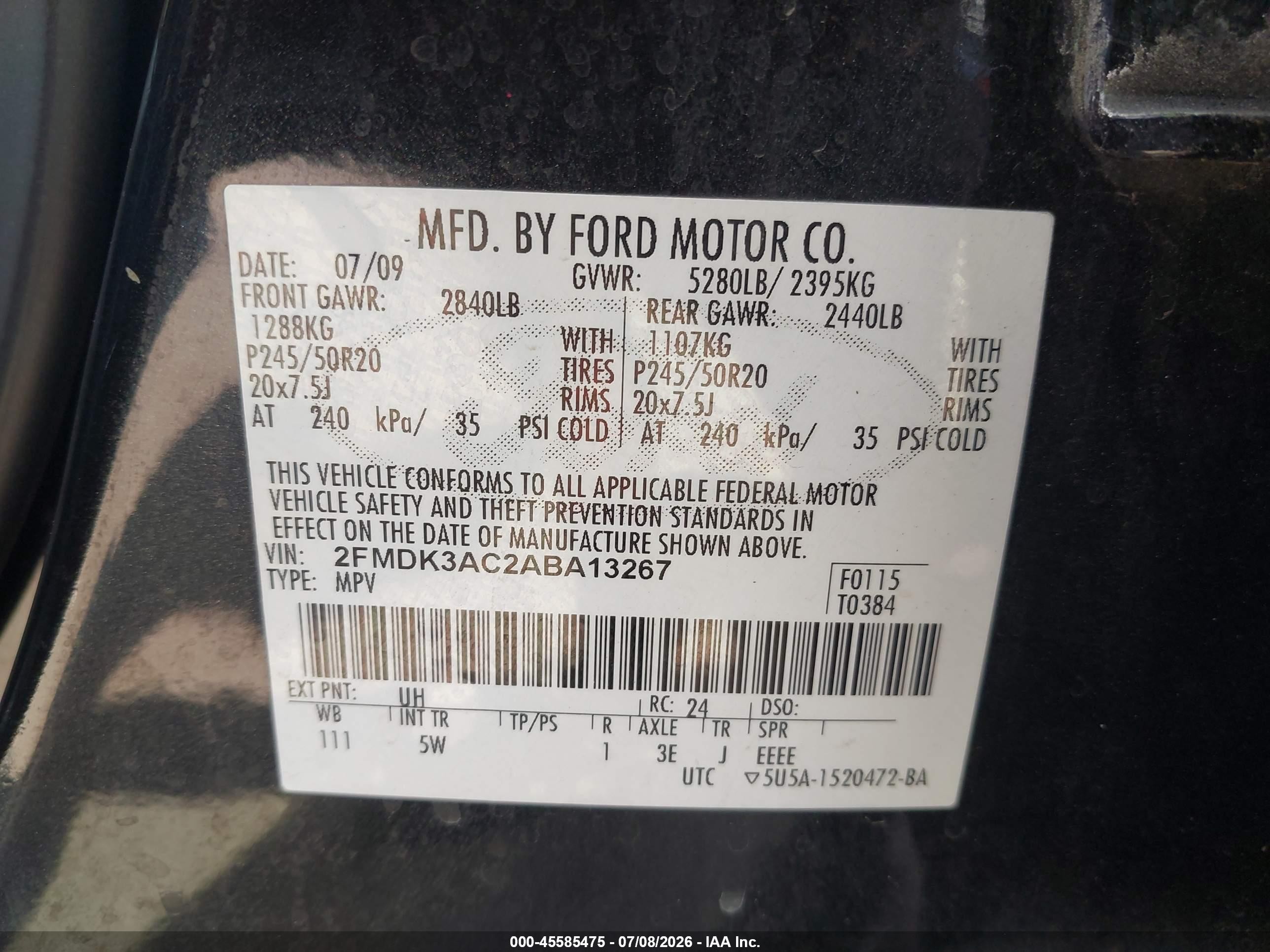 2010 Ford Edge Sport Black vin: 2FMDK3AC2ABA13267