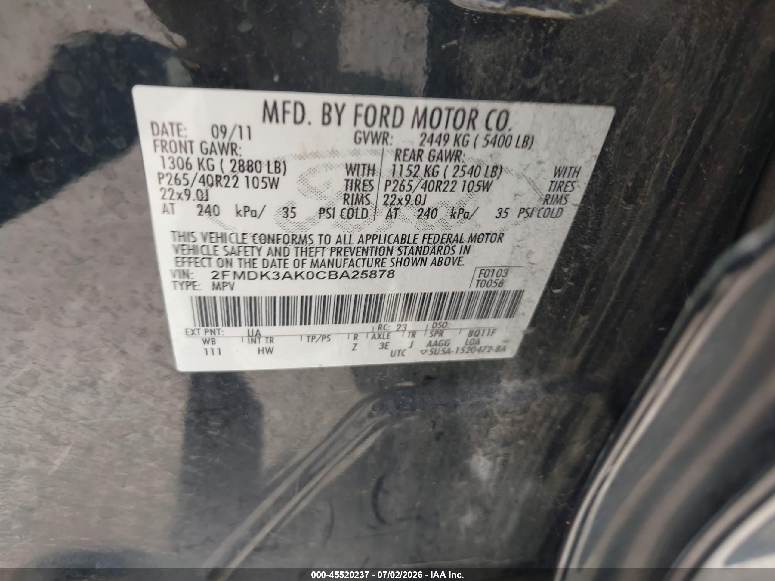 2012 Ford Edge Sport Black vin: 2FMDK3AK0CBA25878