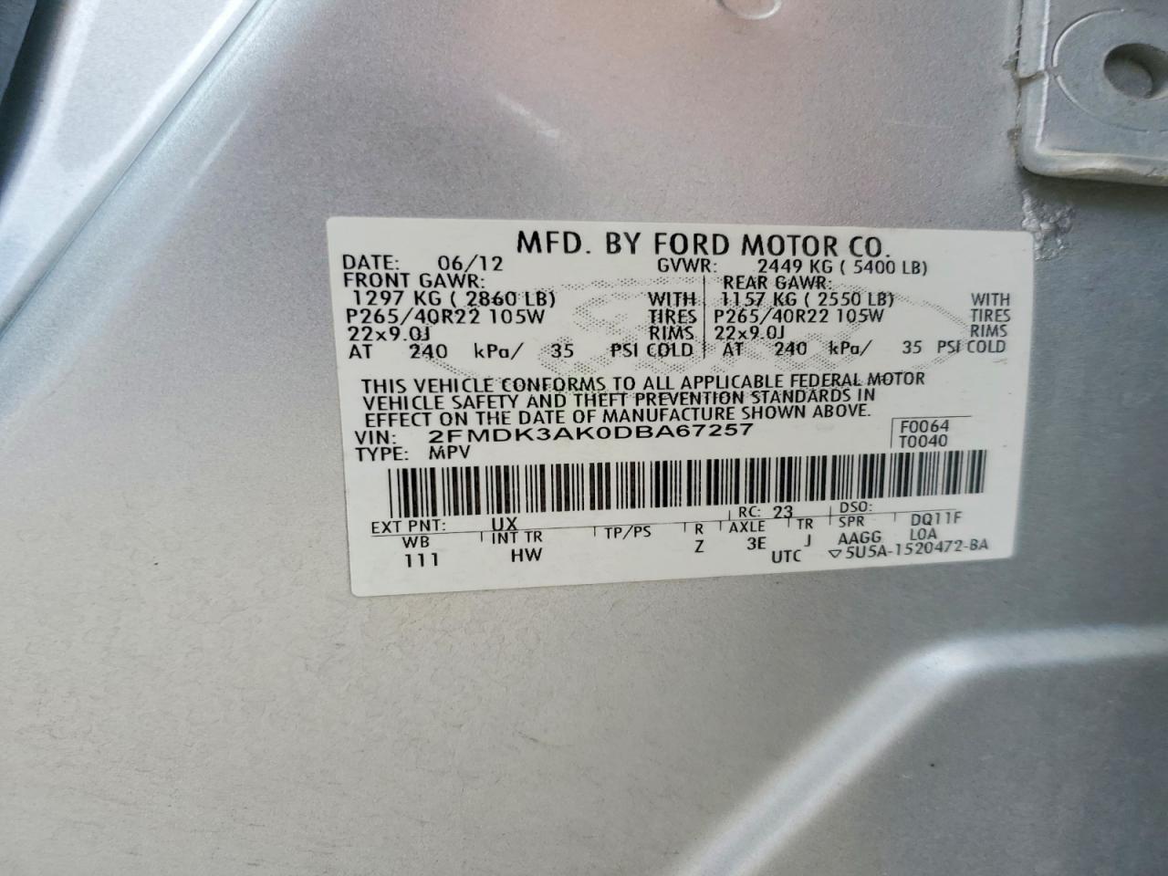 2013 Ford Edge Sport Silver vin: 2FMDK3AK0DBA67257