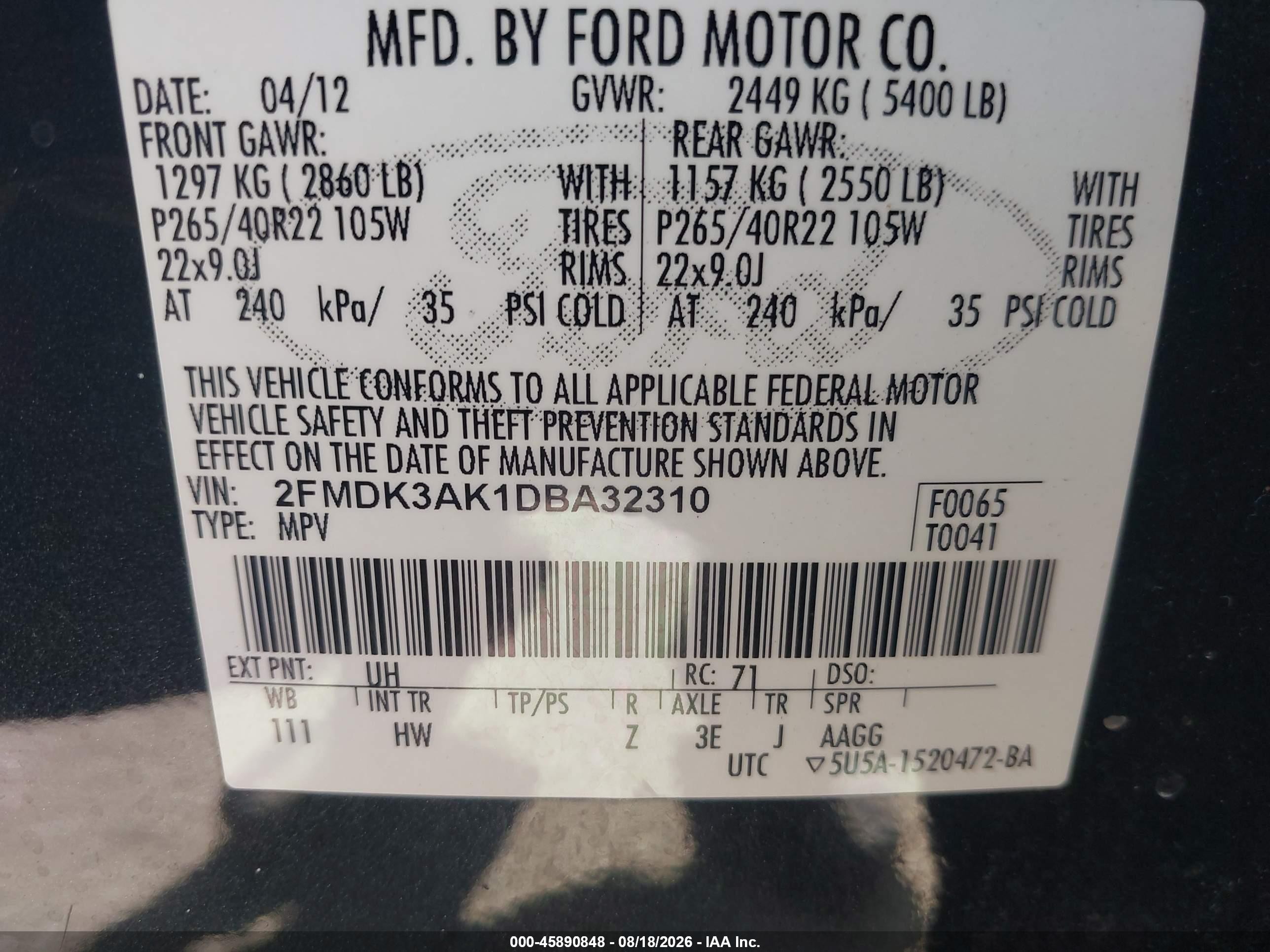 2013 Ford Edge Sport Black vin: 2FMDK3AK1DBA32310