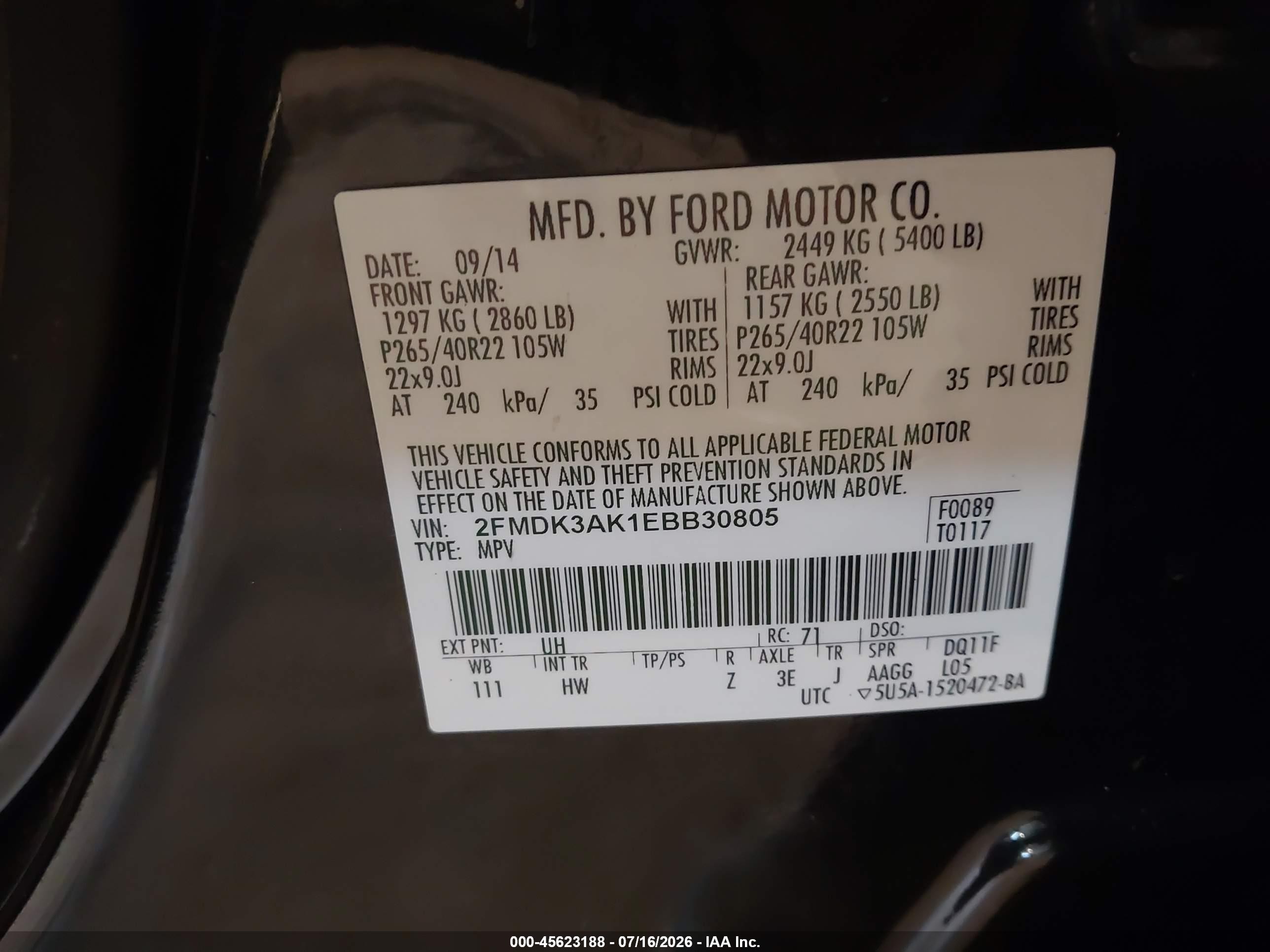 2014 Ford Edge Sport Black vin: 2FMDK3AK1EBB30805