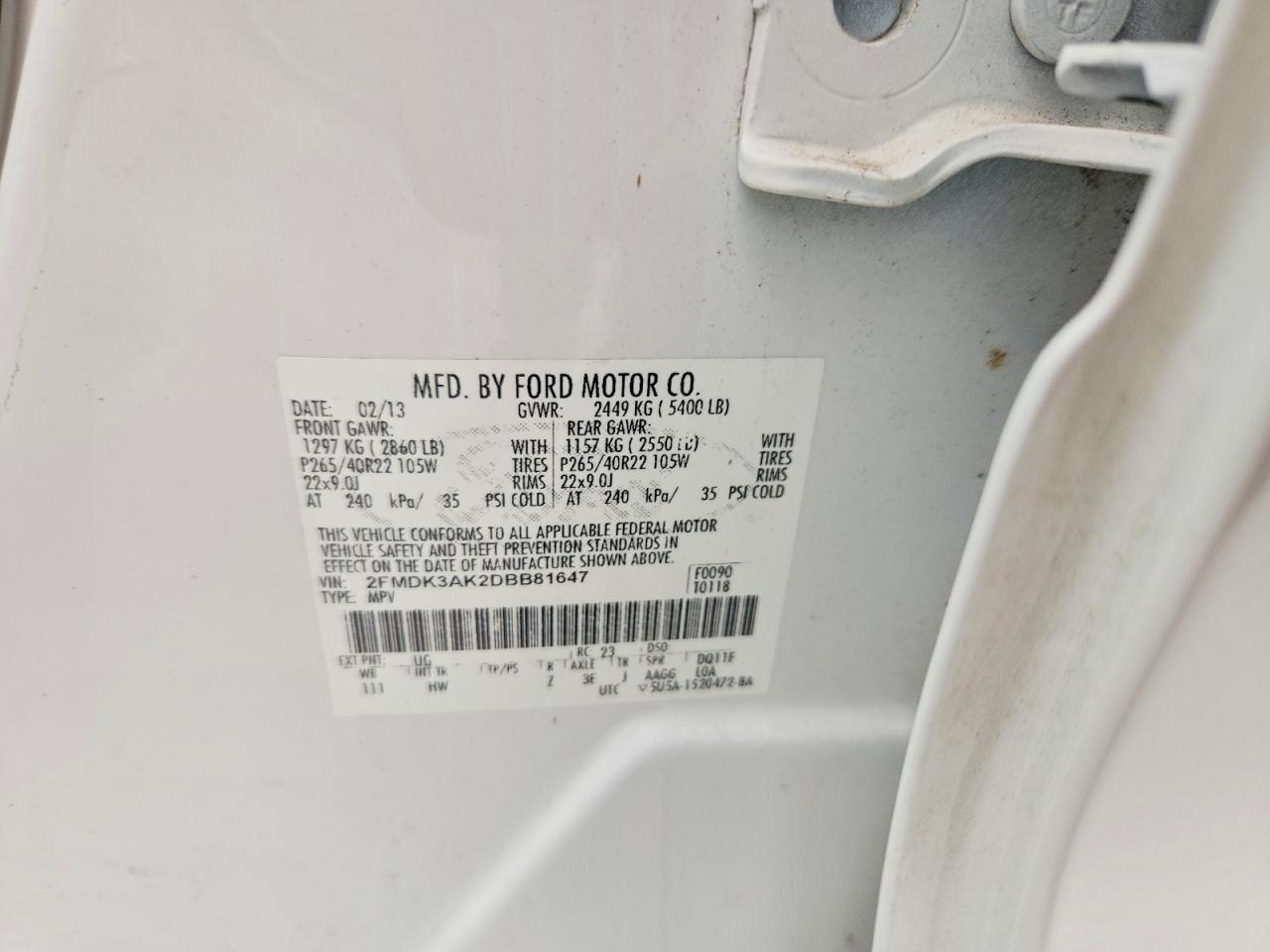 2013 Ford Edge Sport White vin: 2FMDK3AK2DBB81647