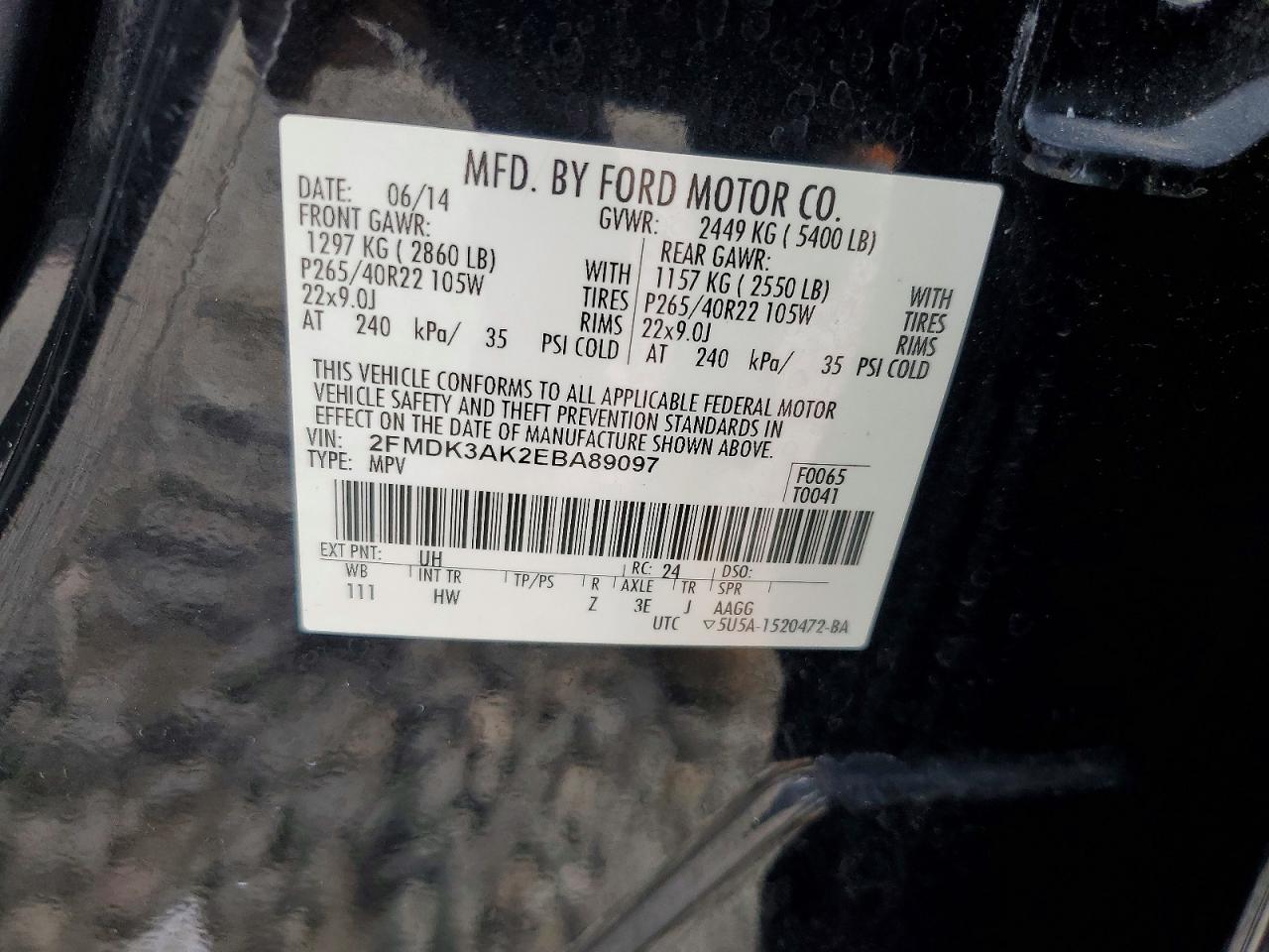 2014 Ford Edge Sport Black vin: 2FMDK3AK2EBA89097