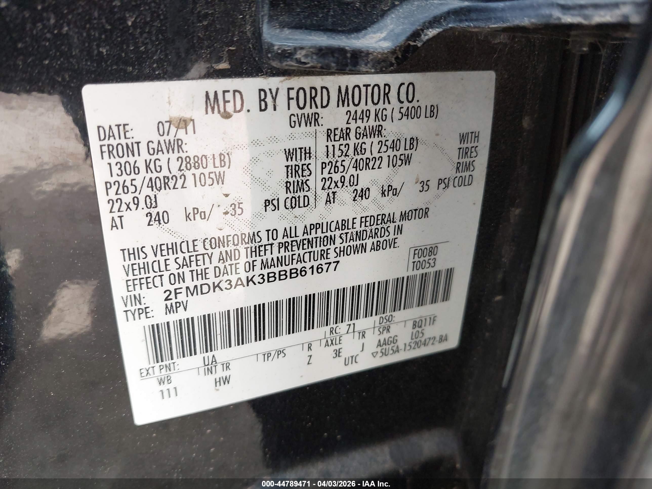 2011 Ford Edge Sport Black vin: 2FMDK3AK3BBB61677