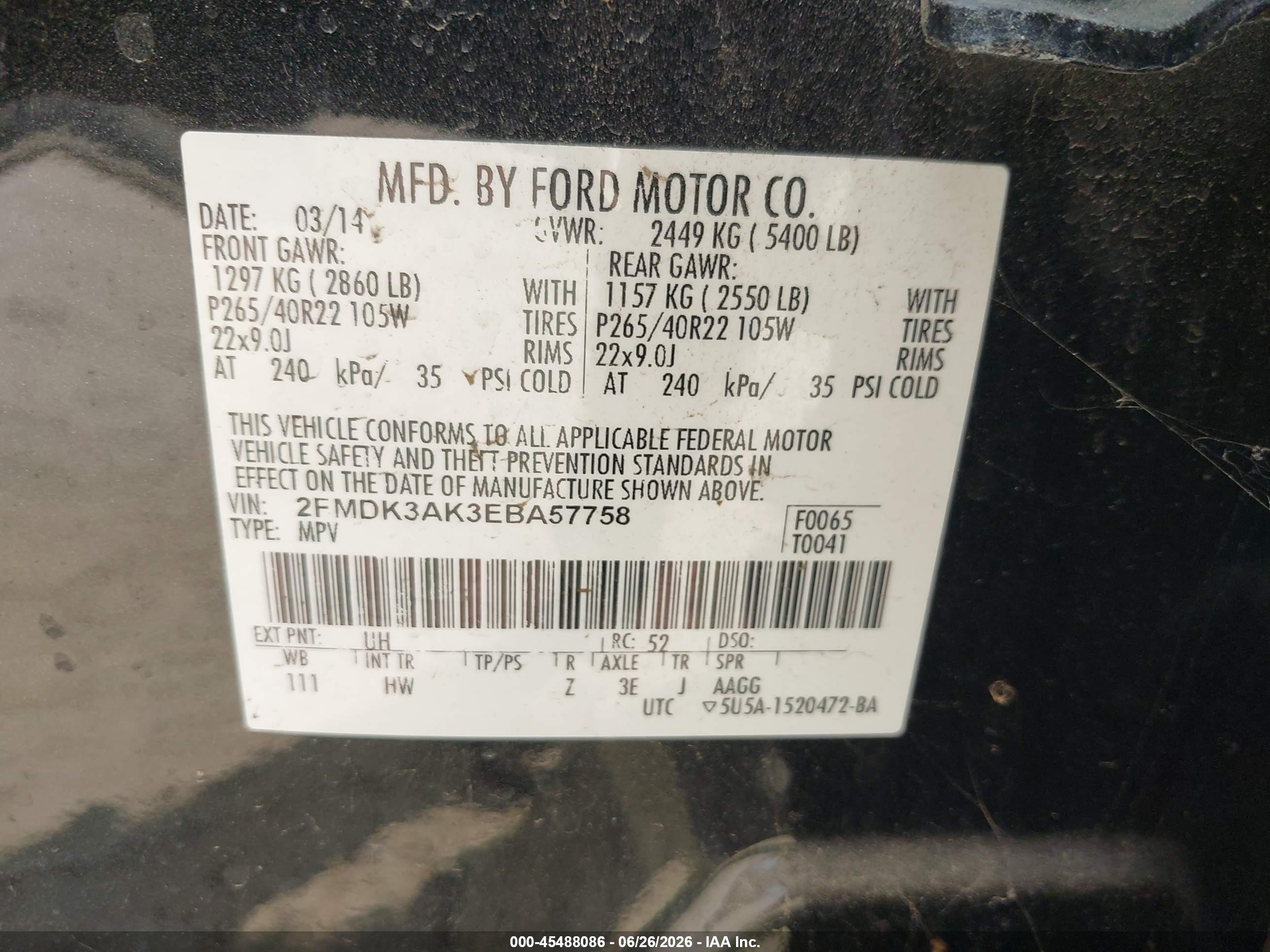 2014 Ford Edge Sport Black vin: 2FMDK3AK3EBA57758