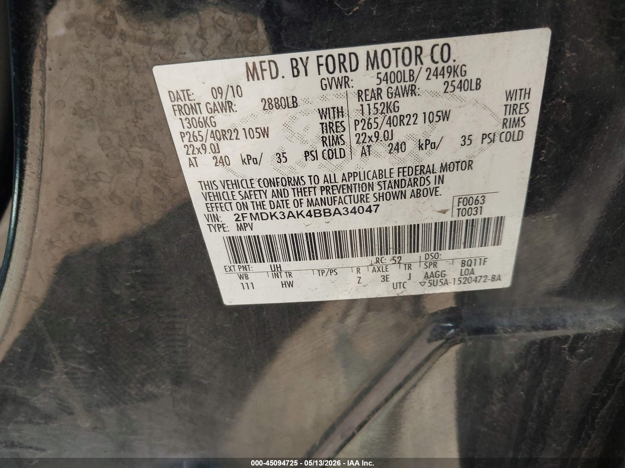 2011 Ford Edge Sport Черный vin: 2FMDK3AK4BBA34047