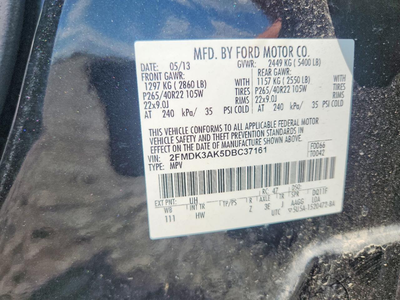 2013 Ford Edge Sport Black vin: 2FMDK3AK5DBC37161