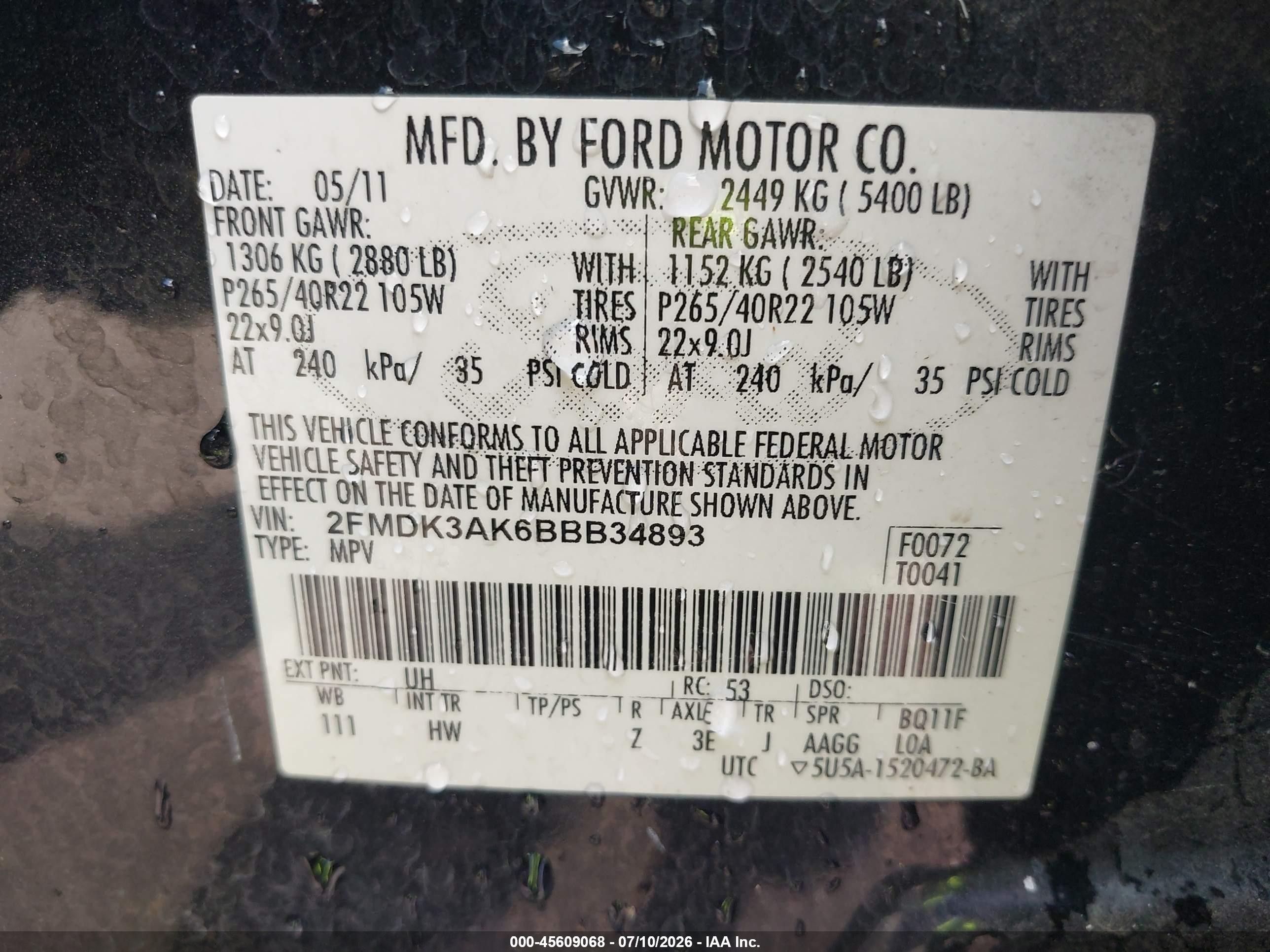 2011 Ford Edge Sport Black vin: 2FMDK3AK6BBB34893