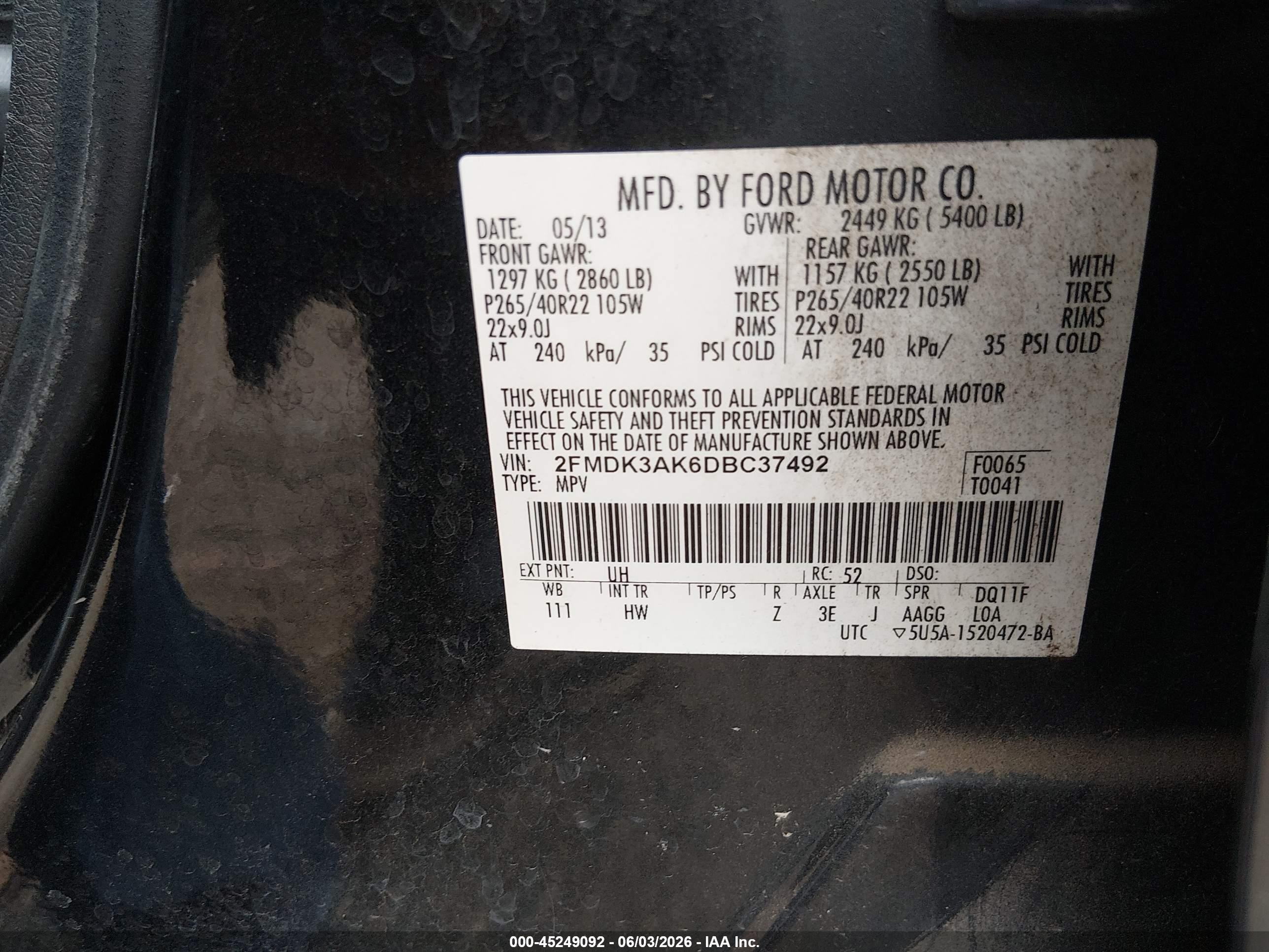 2013 Ford Edge Sport Black vin: 2FMDK3AK6DBC37492