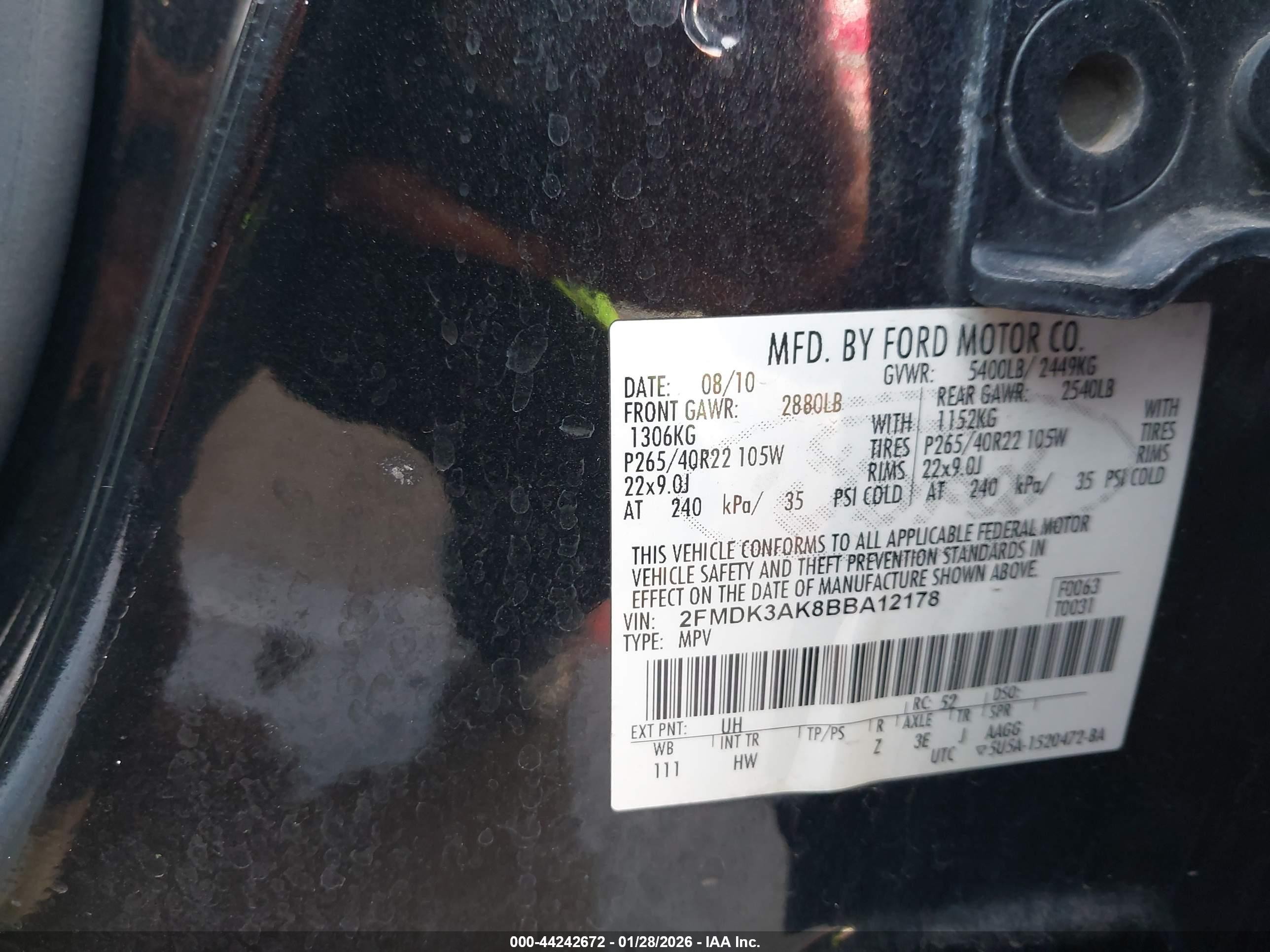 2011 Ford Edge Sport Black vin: 2FMDK3AK8BBA12178