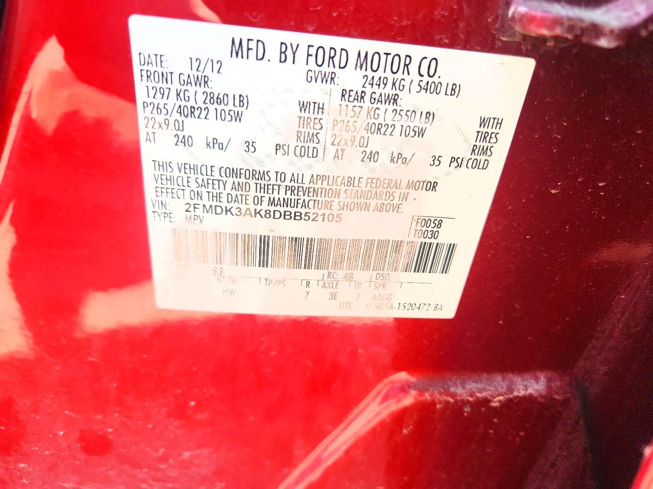 2013 Ford Edge Sport Red vin: 2FMDK3AK8DBB52105