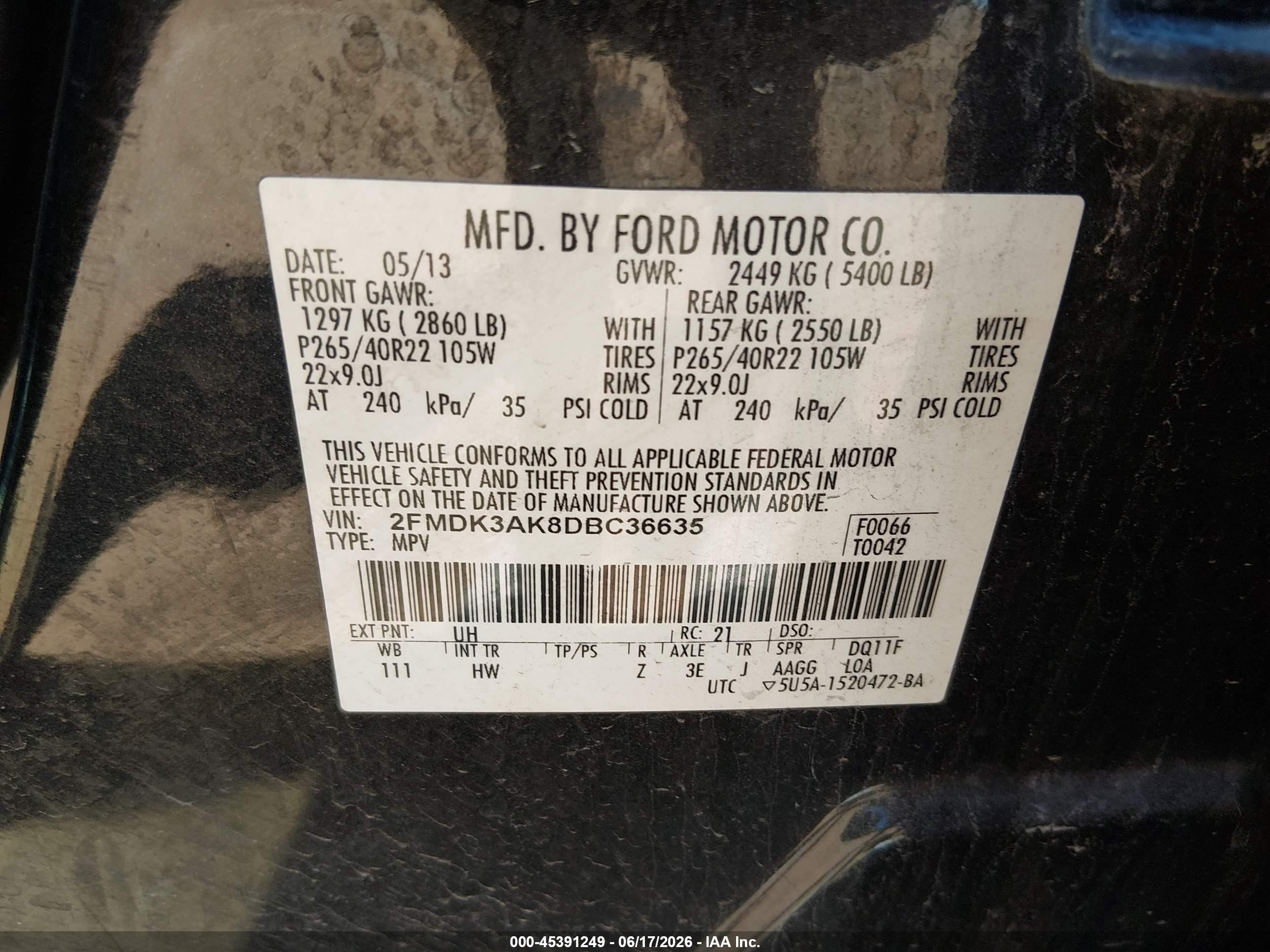 2013 Ford Edge Sport Black vin: 2FMDK3AK8DBC36635