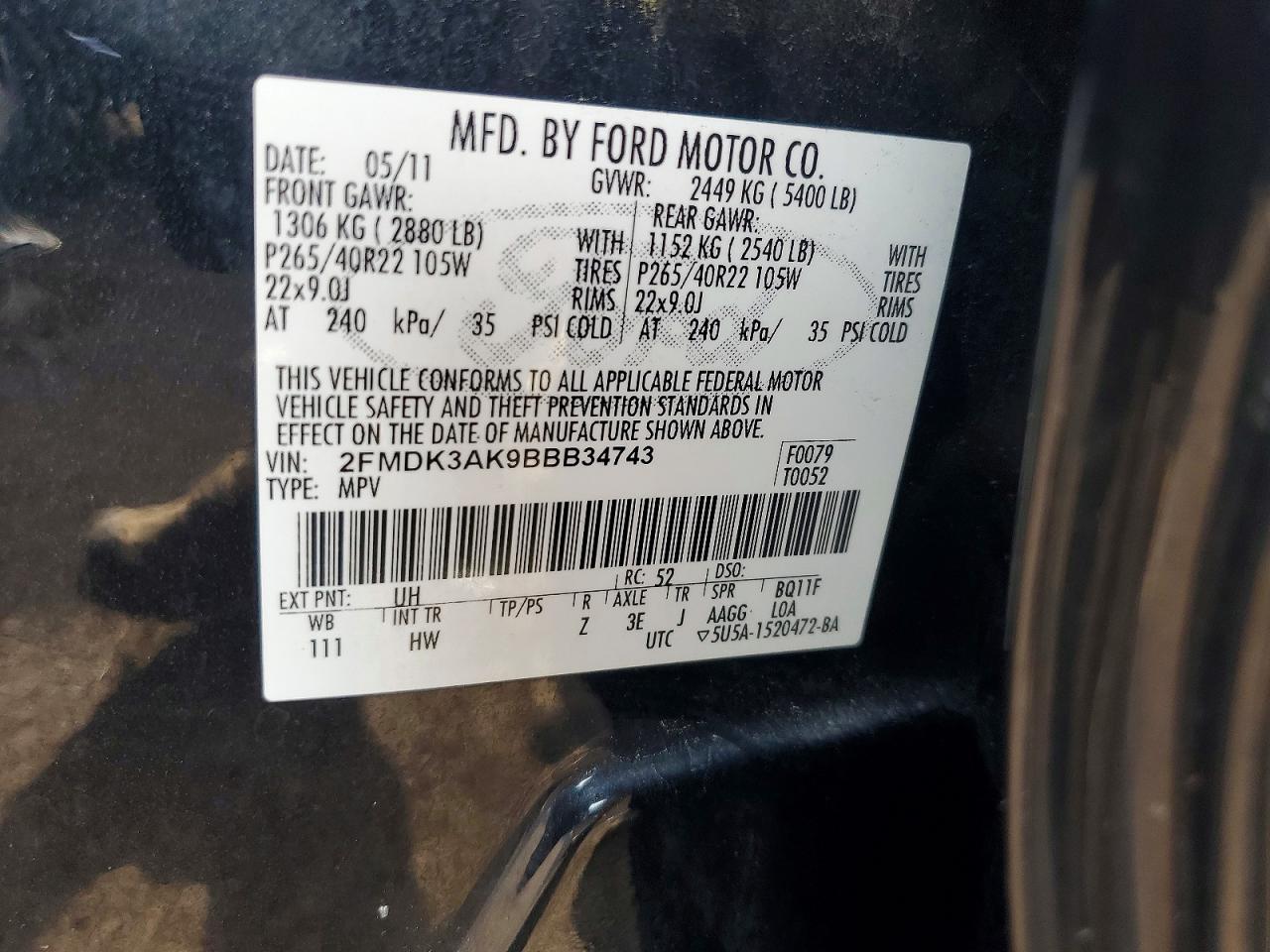 2011 Ford Edge Sport Black vin: 2FMDK3AK9BBB34743