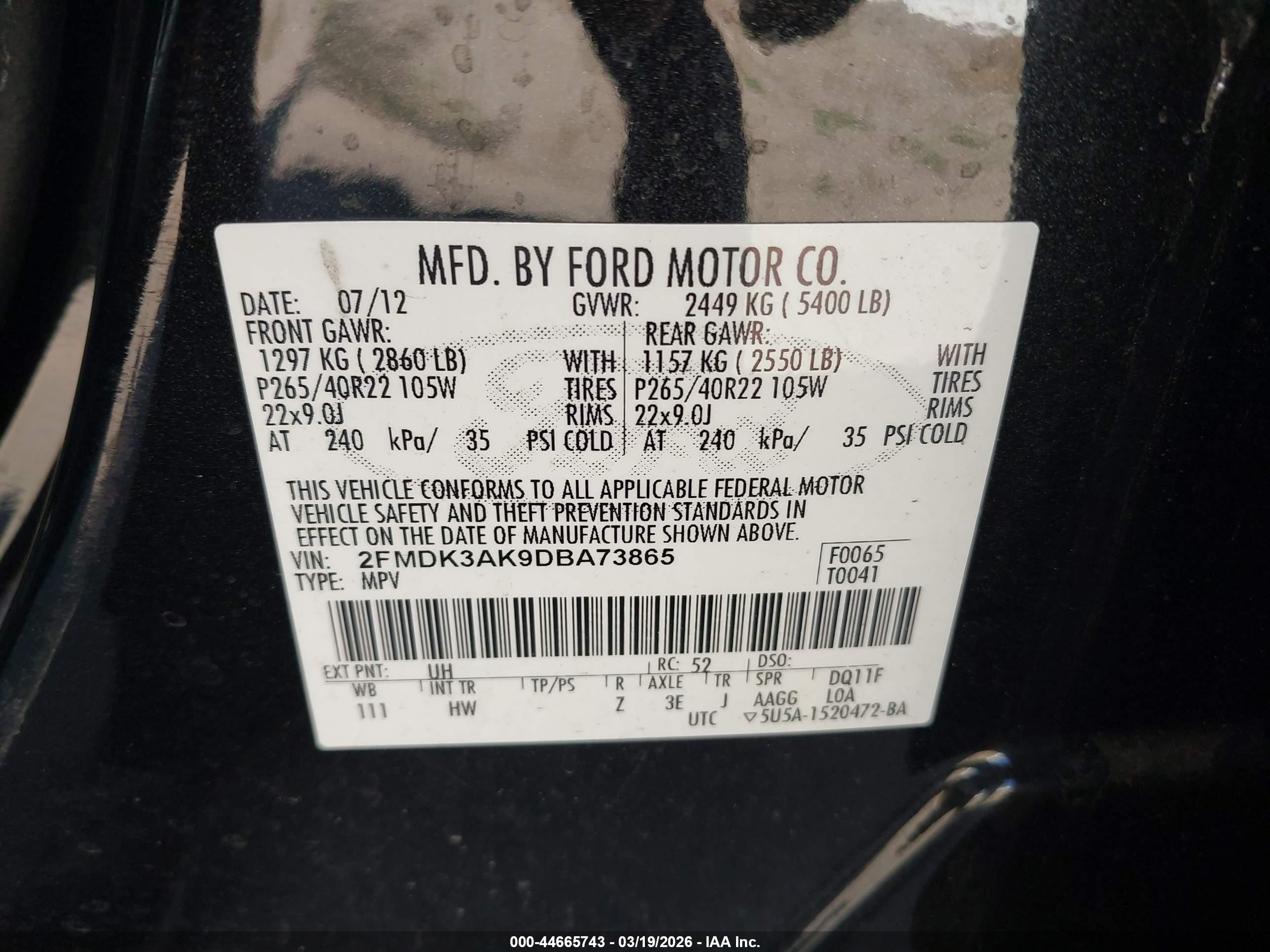 2013 Ford Edge Sport Черный vin: 2FMDK3AK9DBA73865