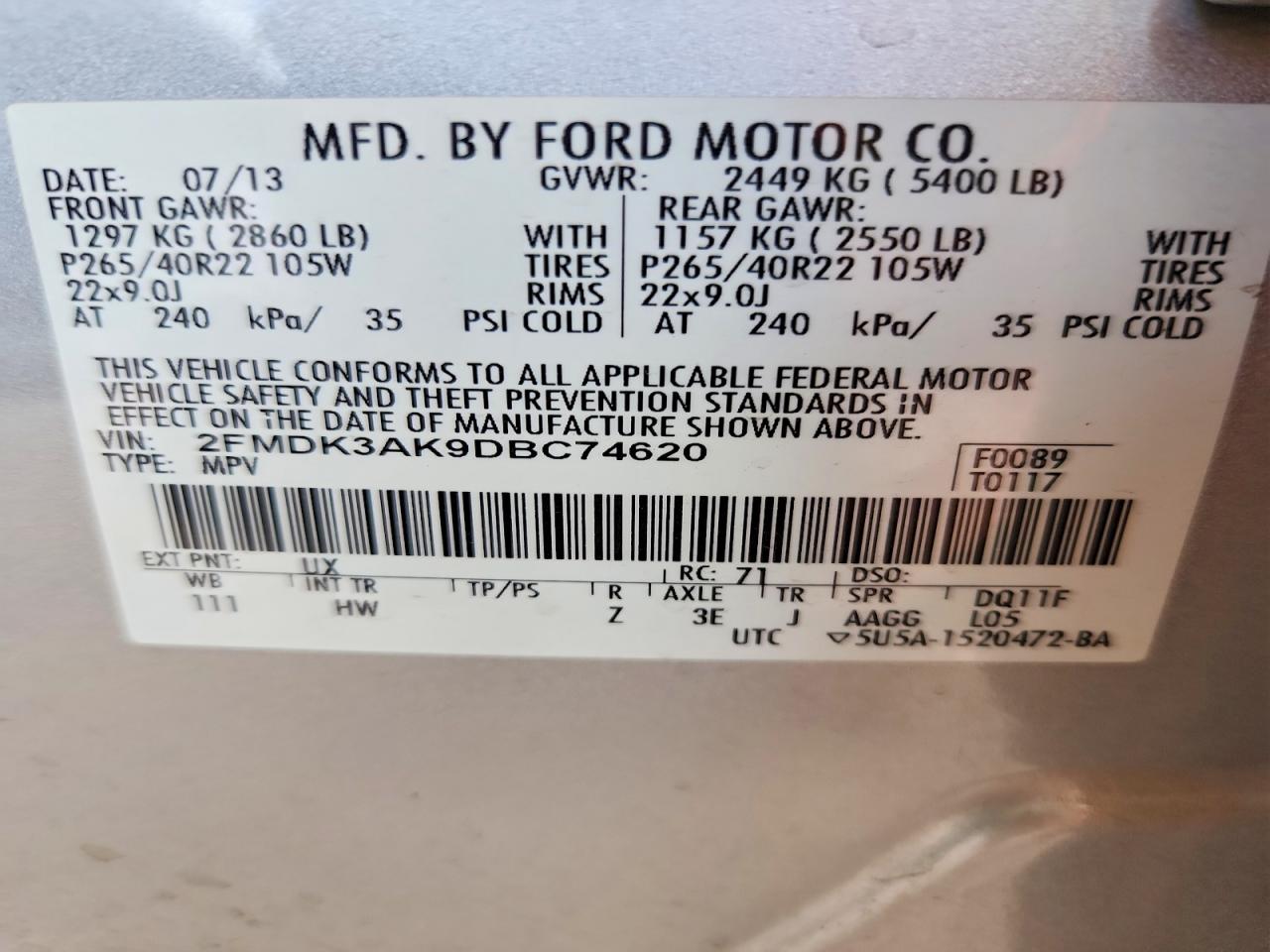 2013 Ford Edge Sport Silver vin: 2FMDK3AK9DBC74620