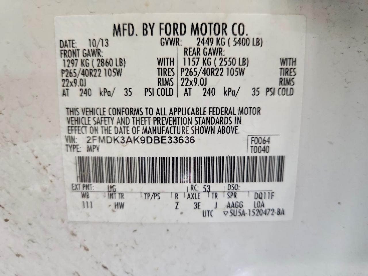2013 Ford Edge Sport White vin: 2FMDK3AK9DBE33636