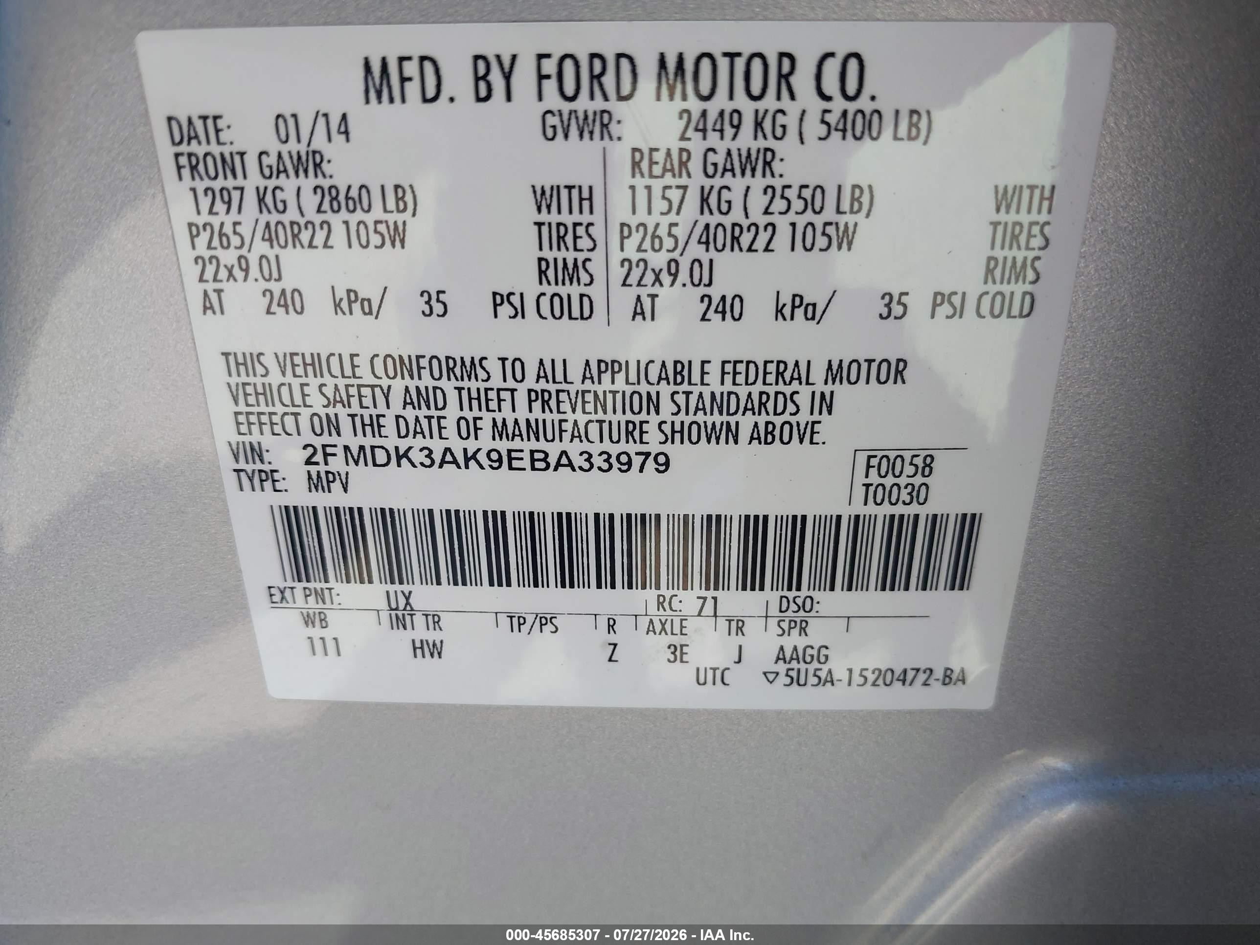 2014 Ford Edge Sport Серый vin: 2FMDK3AK9EBA33979