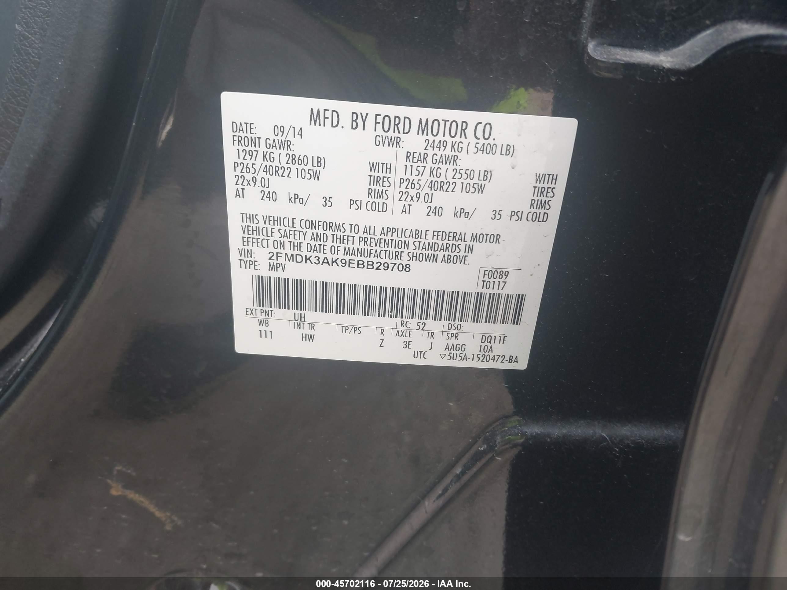 2014 Ford Edge Sport Black vin: 2FMDK3AK9EBB29708