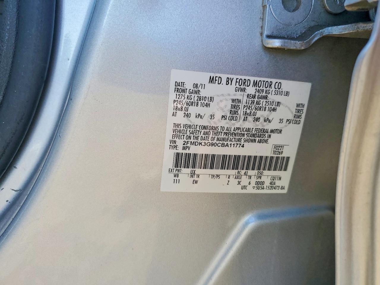 2012 Ford Edge Se Silver vin: 2FMDK3G90CBA11774