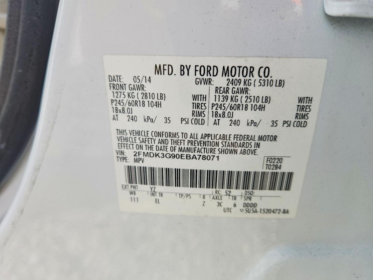 2014 Ford Edge Se White vin: 2FMDK3G90EBA78071