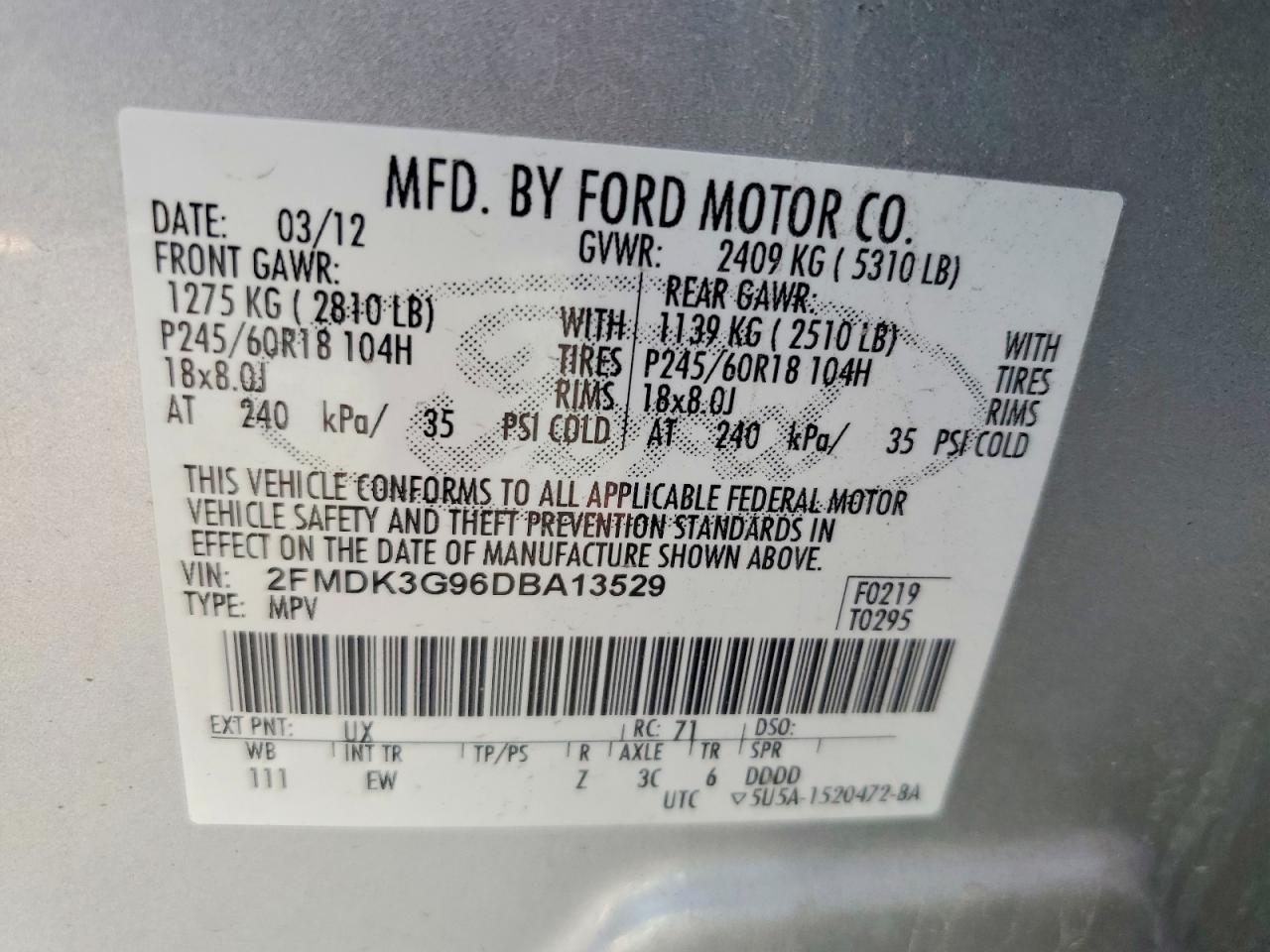 2011 Ford Edge Se Silver vin: 2FMDK3G96DBA13529