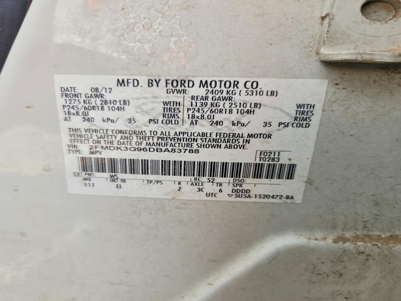 2013 Ford Edge Se White vin: 2FMDK3G96DBA83788