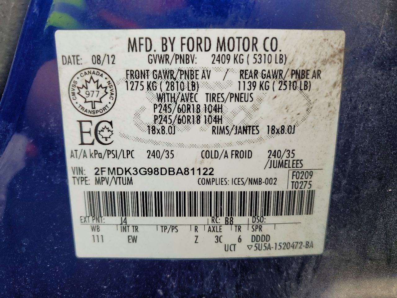 2013 Ford Edge Se Blue vin: 2FMDK3G98DBA81122