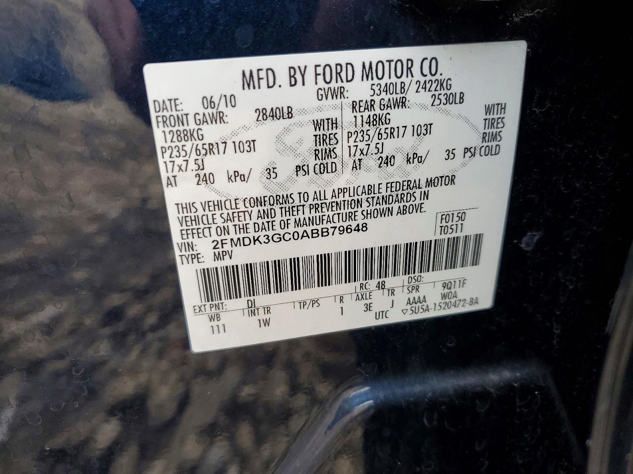 2010 Ford Edge Se Blue vin: 2FMDK3GC0ABB79648