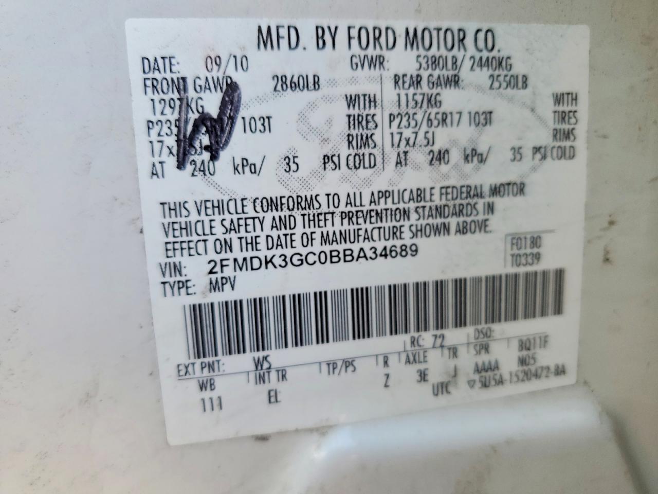 2011 Ford Edge Se Белый vin: 2FMDK3GC0BBA34689