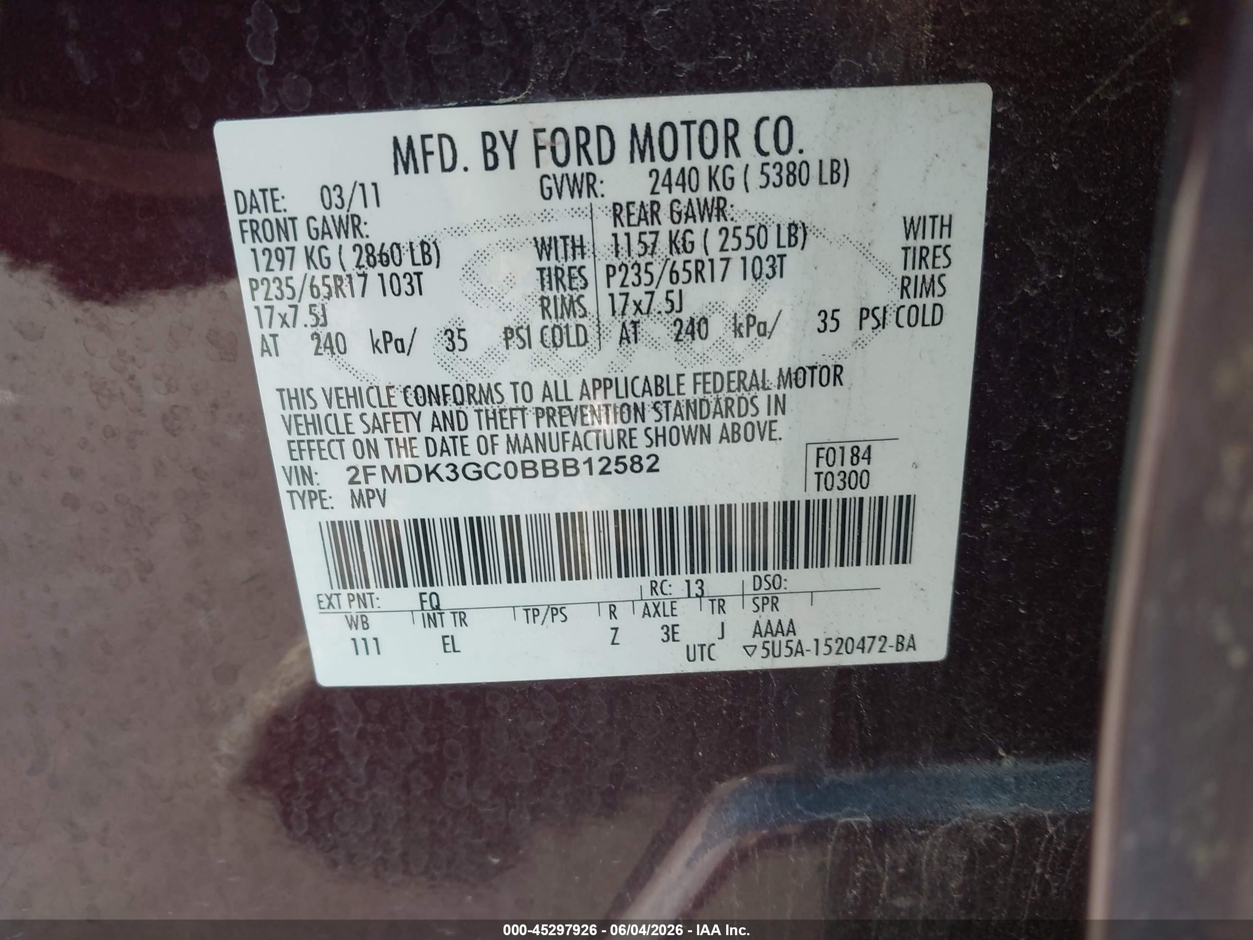 2011 Ford Edge Se Maroon vin: 2FMDK3GC0BBB12582