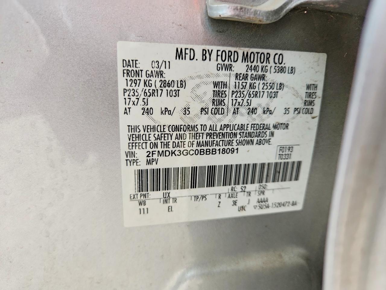 2011 Ford Edge Se Silver vin: 2FMDK3GC0BBB18091