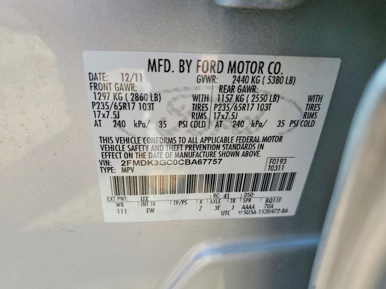 2012 Ford Edge Silver vin: 2FMDK3GC0CBA67757
