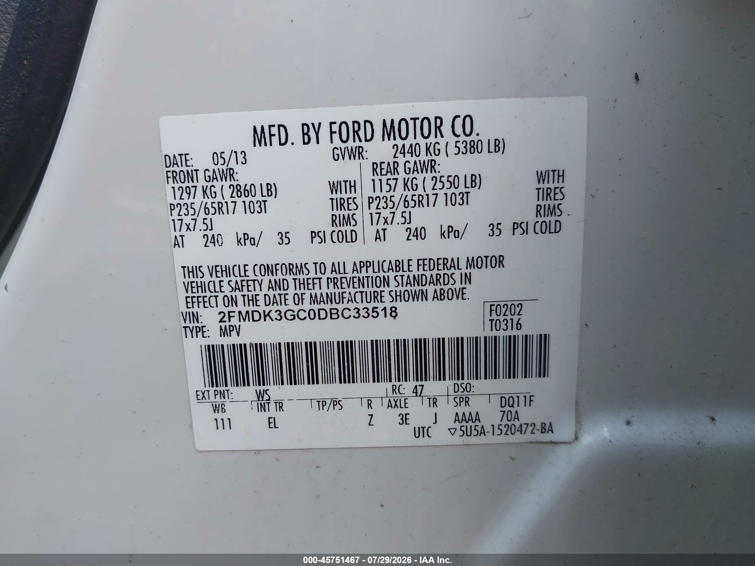 2013 Ford Edge Se White vin: 2FMDK3GC0DBC33518