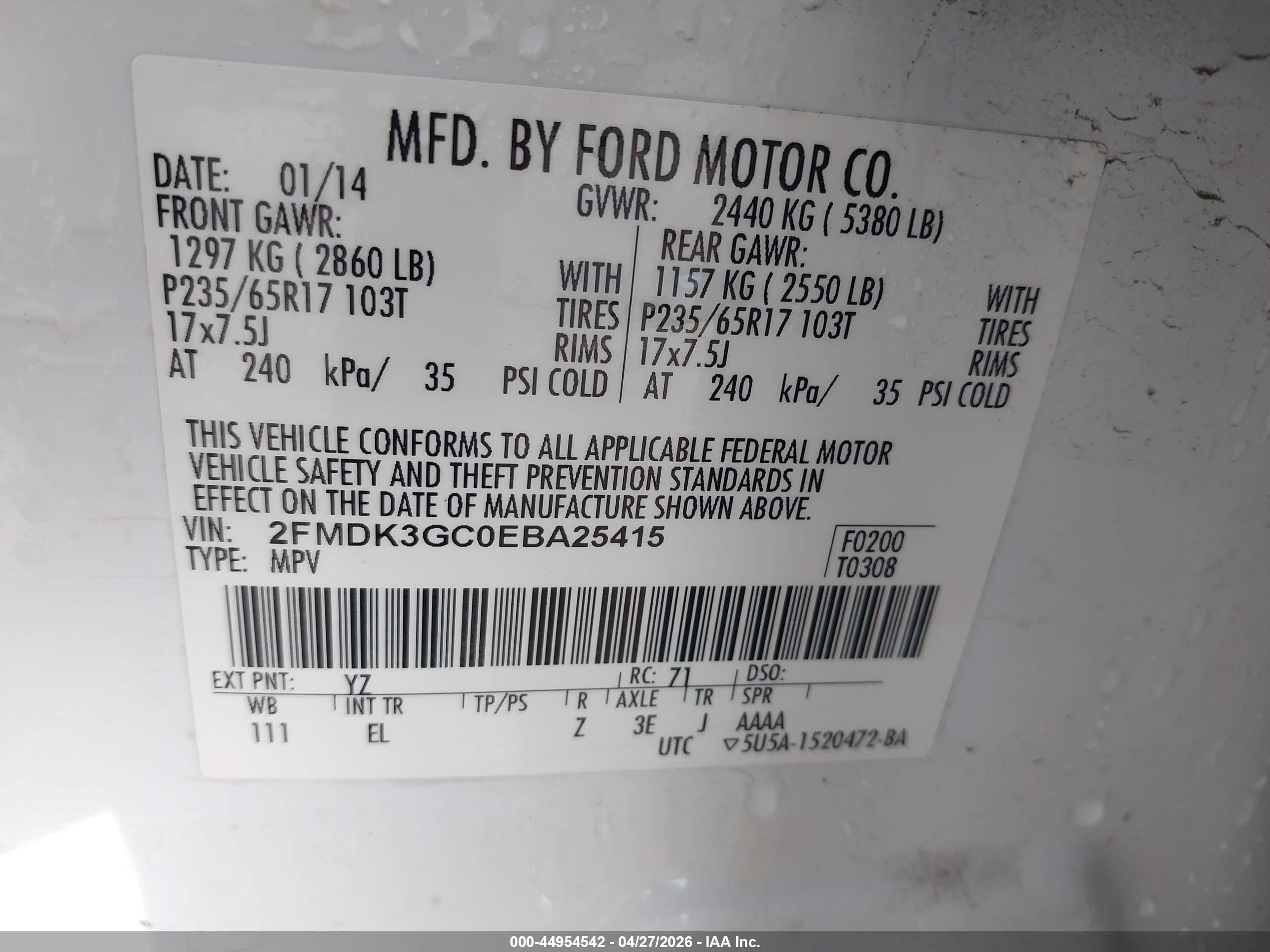 2014 Ford Edge Se White vin: 2FMDK3GC0EBA25415