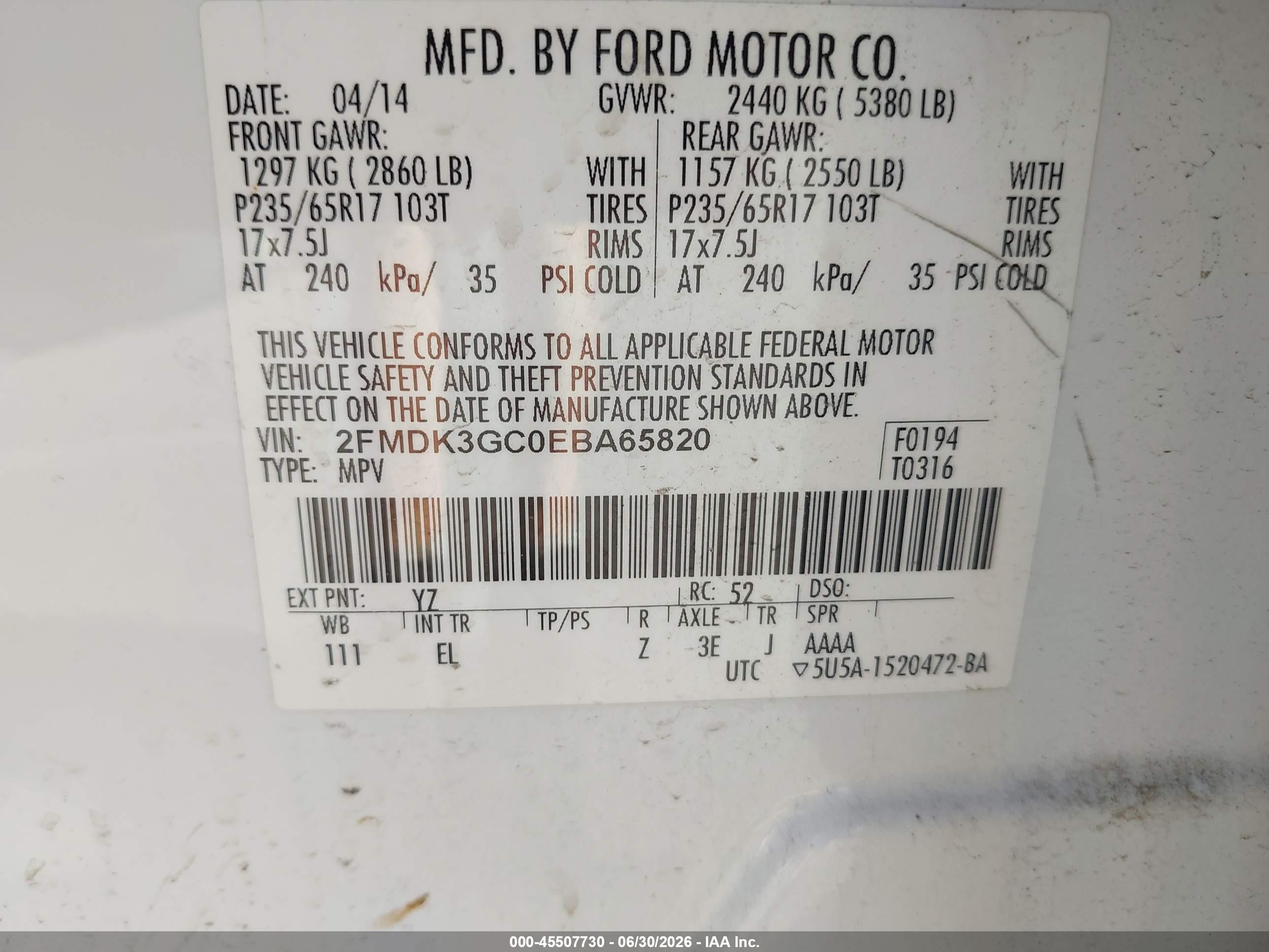 2014 Ford Edge Se White vin: 2FMDK3GC0EBA65820