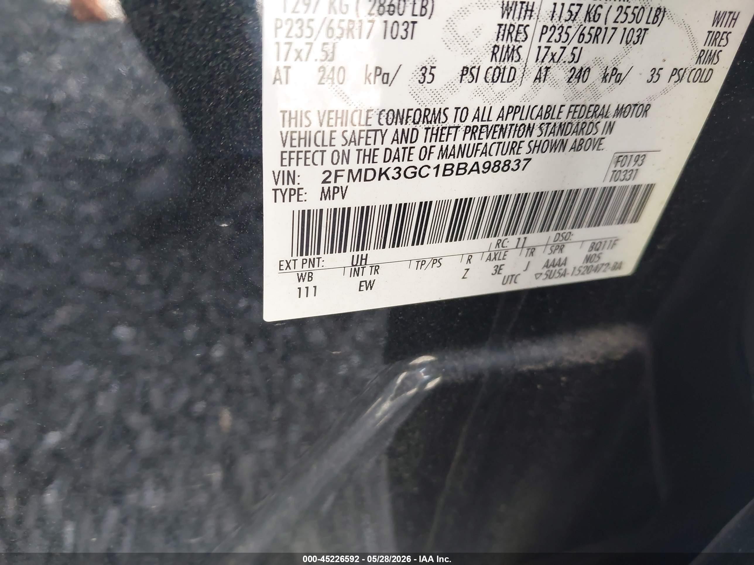 2011 Ford Edge Se Black vin: 2FMDK3GC1BBA98837