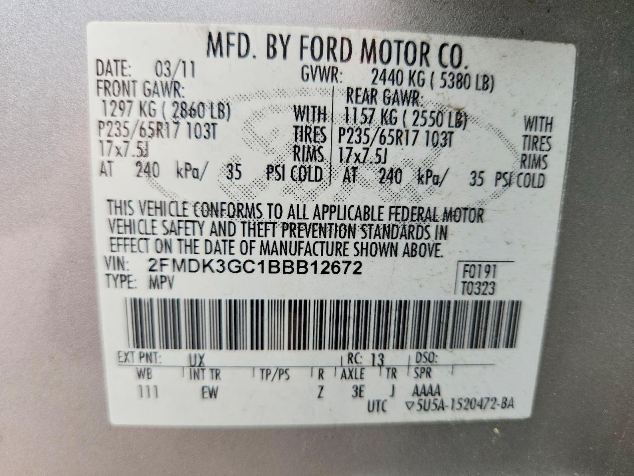 2011 Ford Edge Серебряный vin: 2FMDK3GC1BBB12672