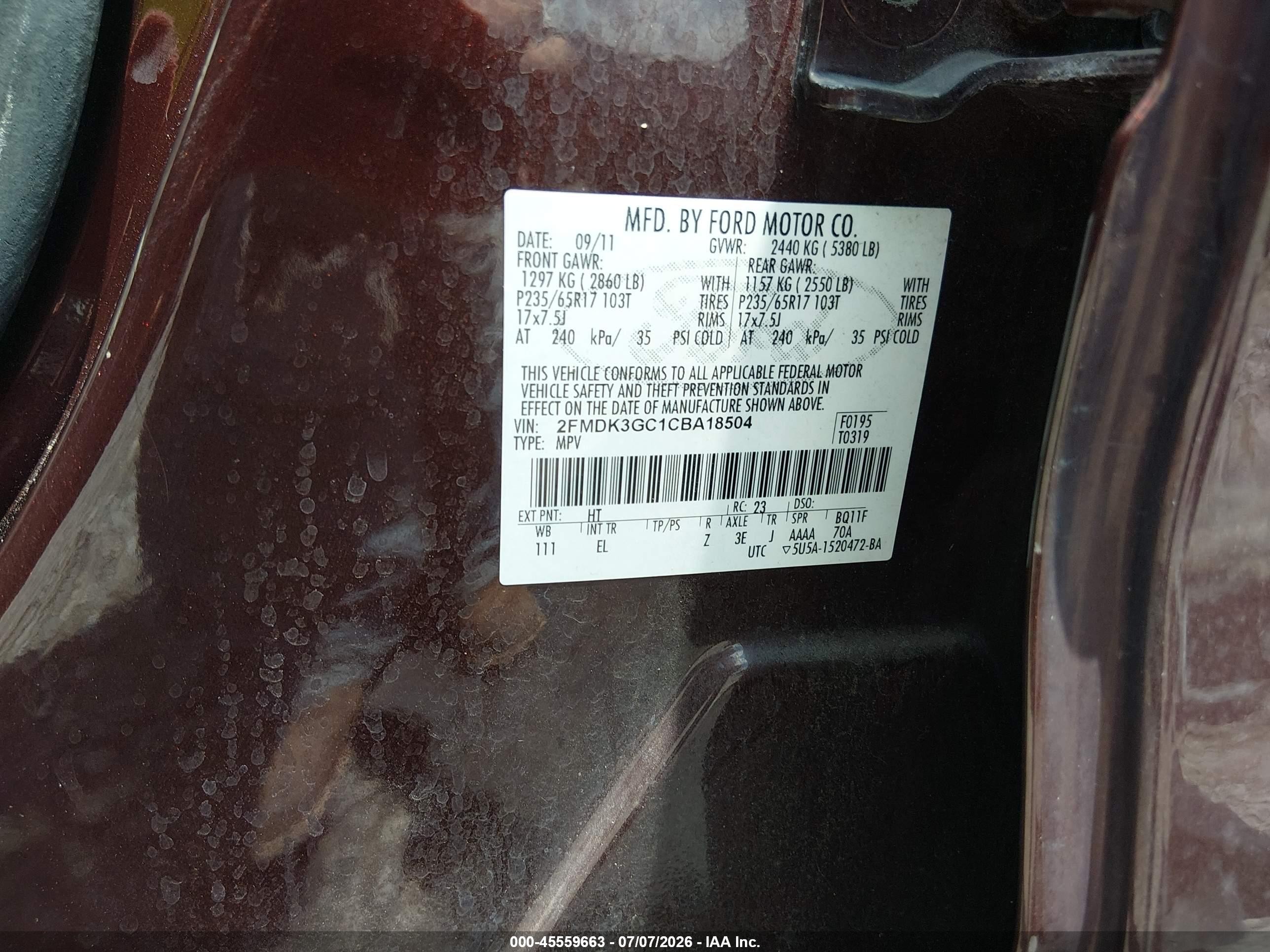 2012 Ford Edge Se Burgundy vin: 2FMDK3GC1CBA18504