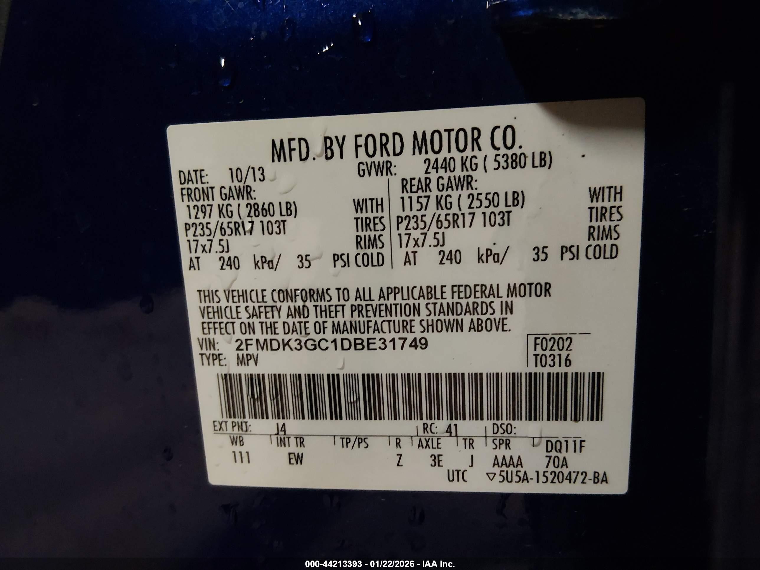 2013 Ford Edge Se Blue vin: 2FMDK3GC1DBE31749