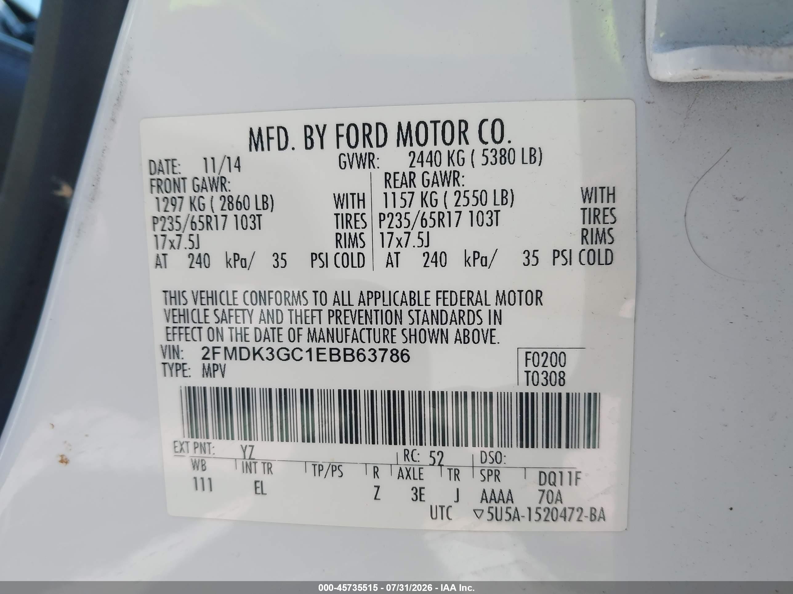 2014 Ford Edge Se White vin: 2FMDK3GC1EBB63786