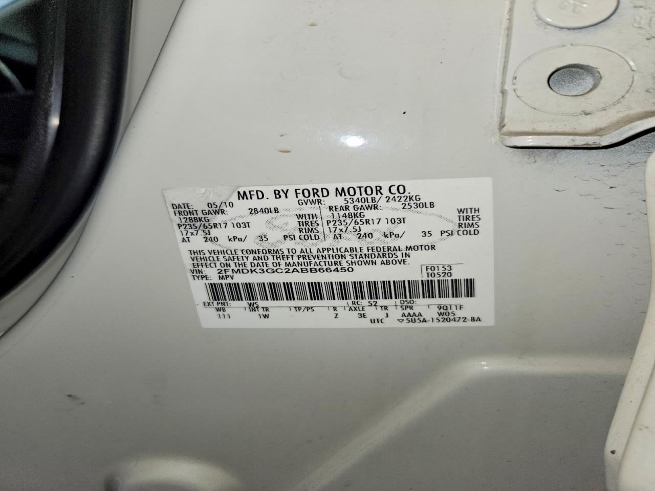 2010 Ford Edge Se Белый vin: 2FMDK3GC2ABB66450